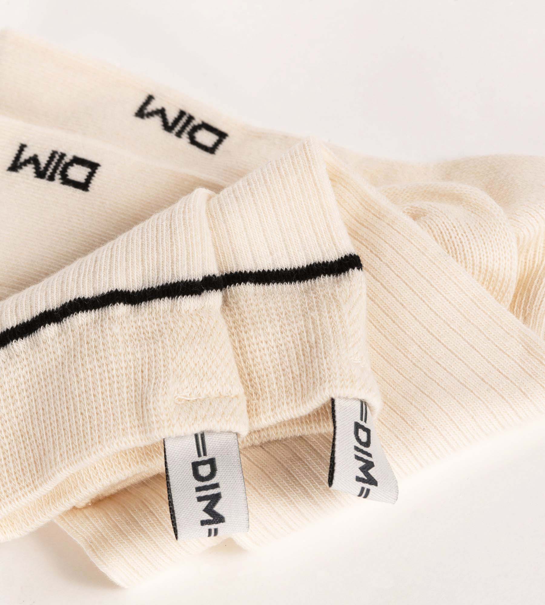 DIM Calcetines unisex de algodón acanalado Crema con línea negra Iconos Dim