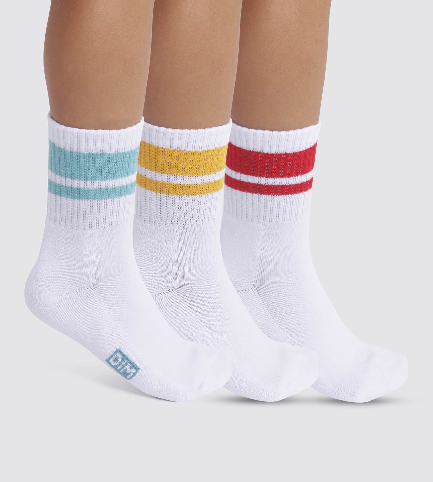 DIM Pack de 3 pares de calcetines infantiles Turquesa Amarillo Rojo Dim Sport