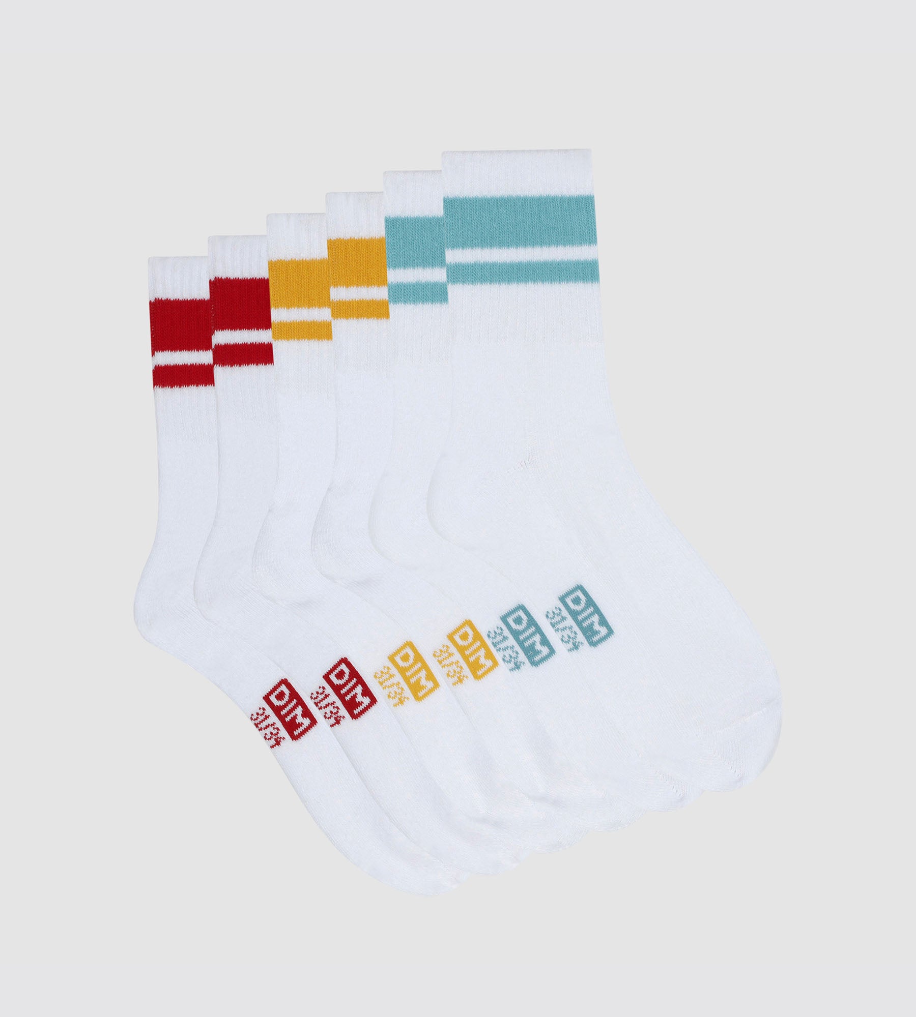 DIM Pack de 3 pares de calcetines infantiles Turquesa Amarillo Rojo Dim Sport