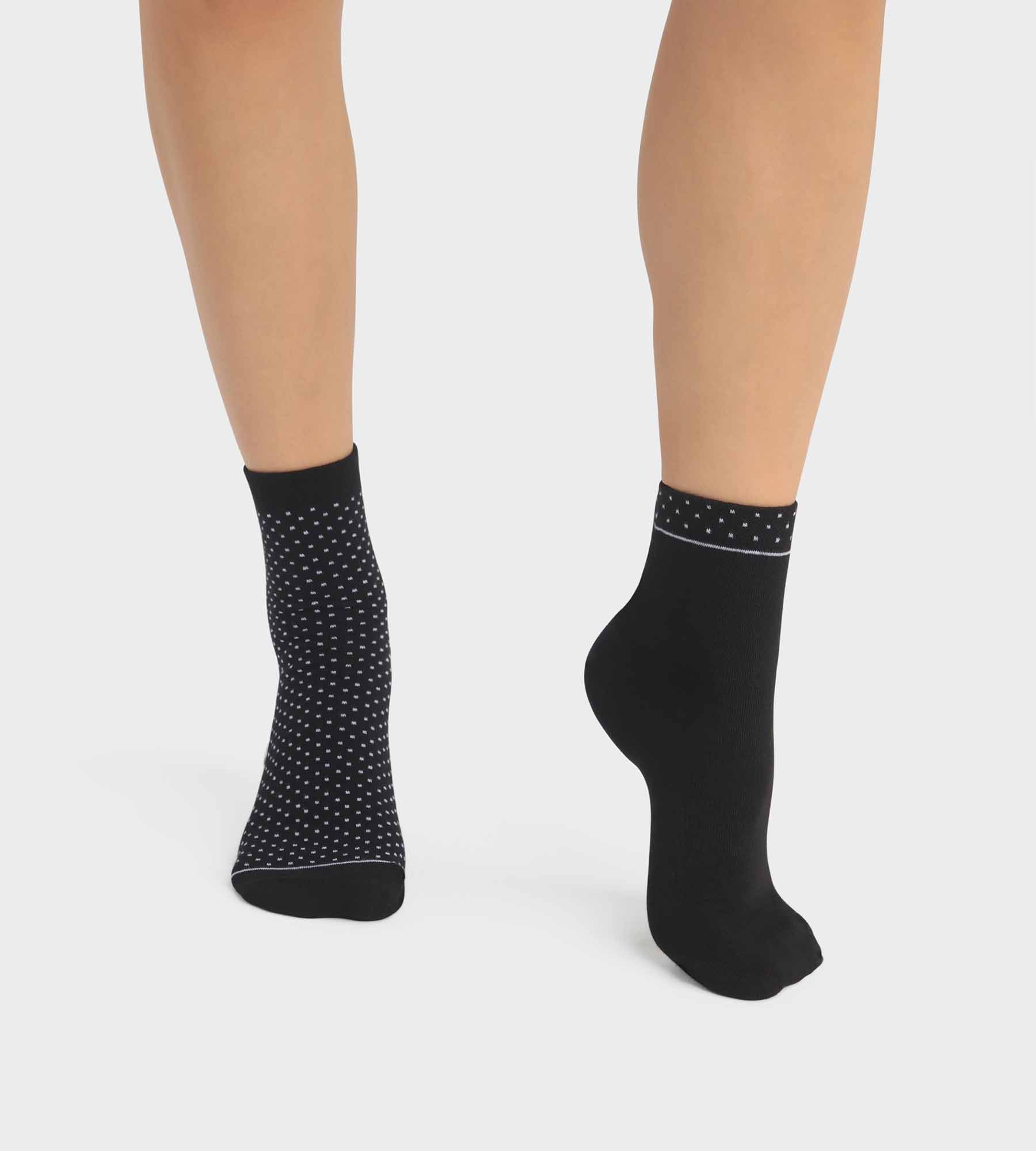 DIM Pack de 2 pares de calcetines de mujer de algodón orgánico con lunares Negro Dim Good