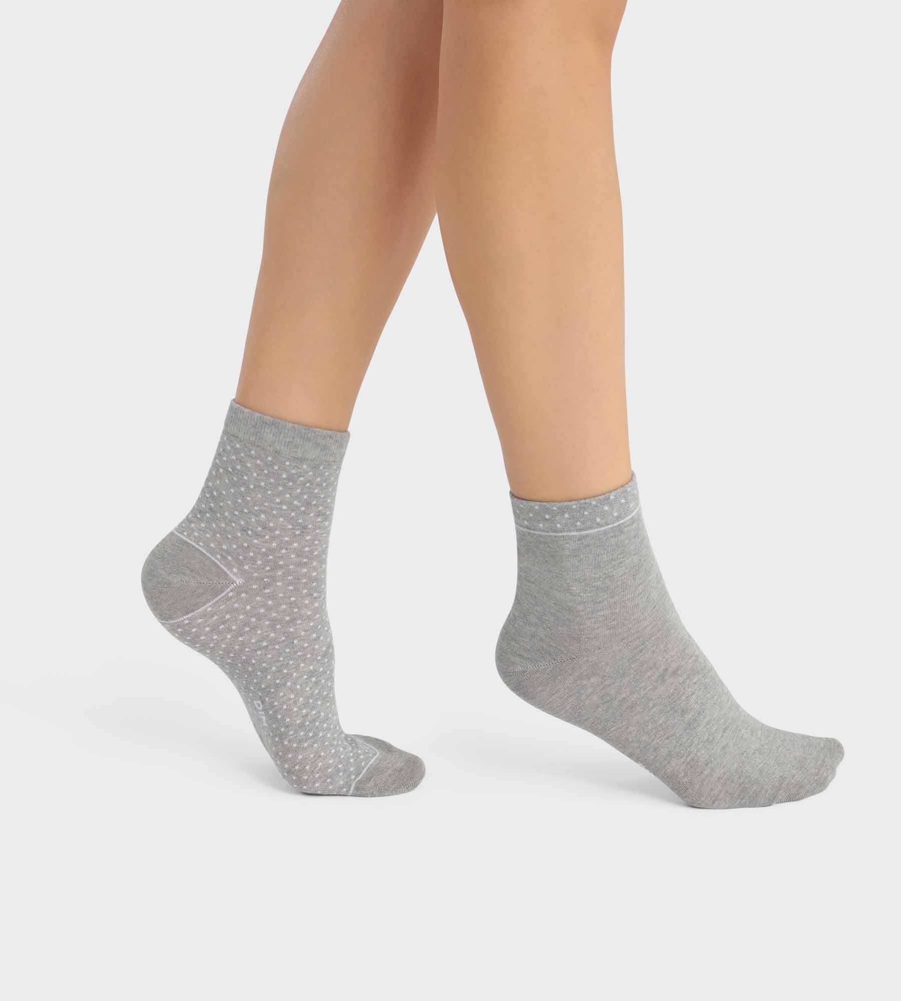 DIM Pack de 2 pares de calcetines de mujer de algodón orgánico con lunares Gris Dim Good