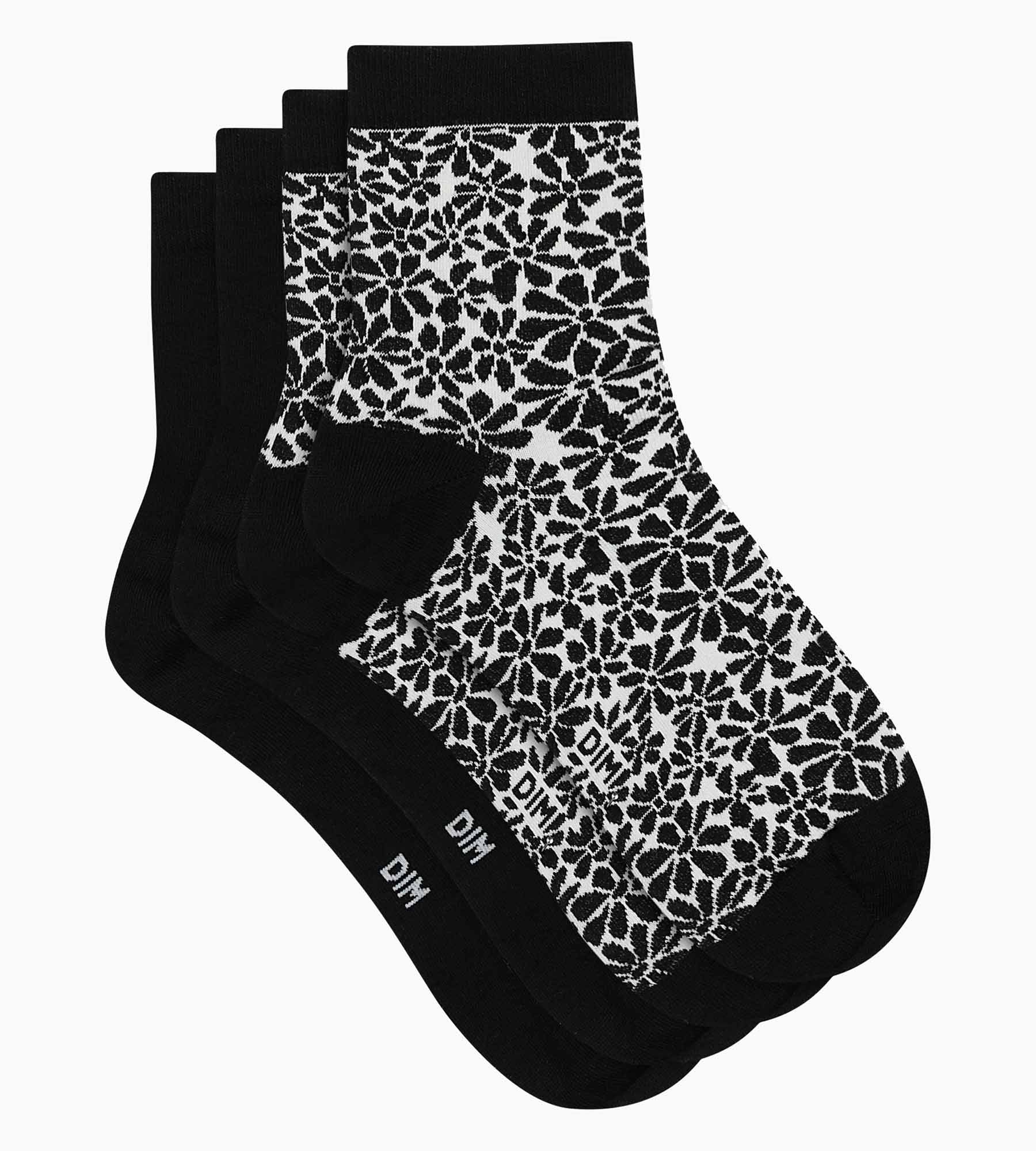 DIM Pack de 2 pares de calcetines de algodón bio con estampado floral negro Dim Good