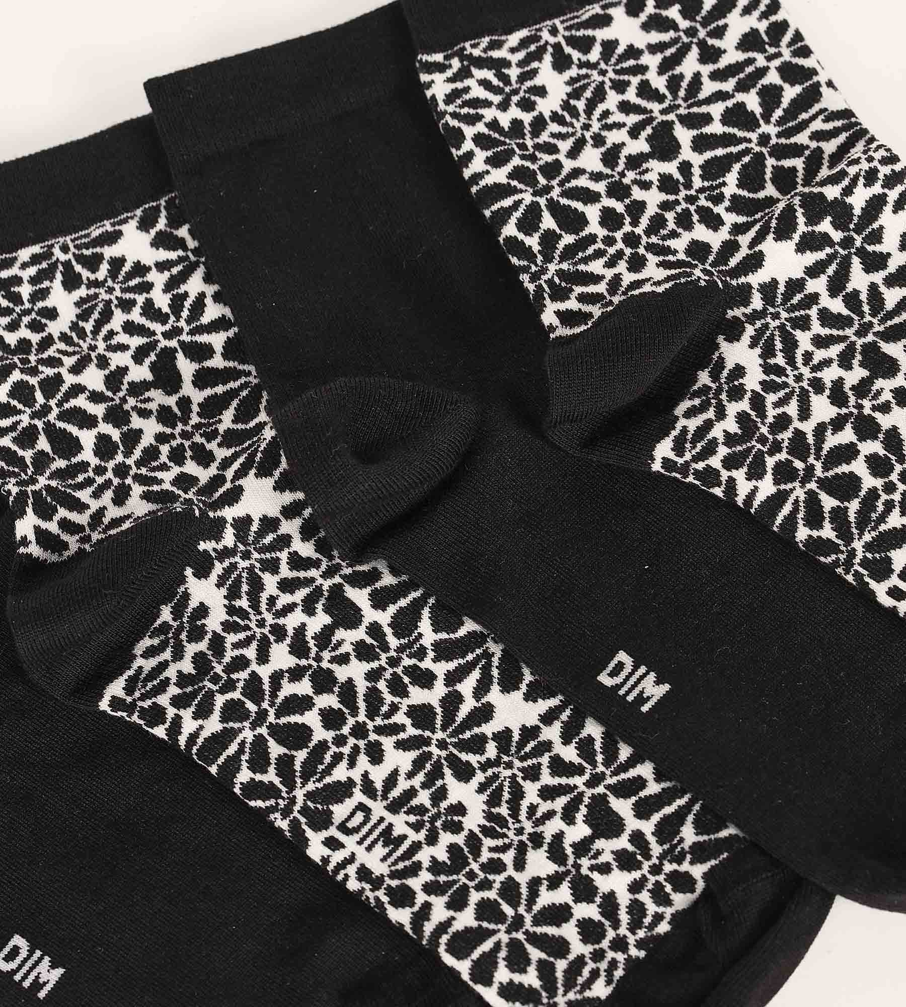 DIM Pack de 2 pares de calcetines de algodón bio con estampado floral negro Dim Good