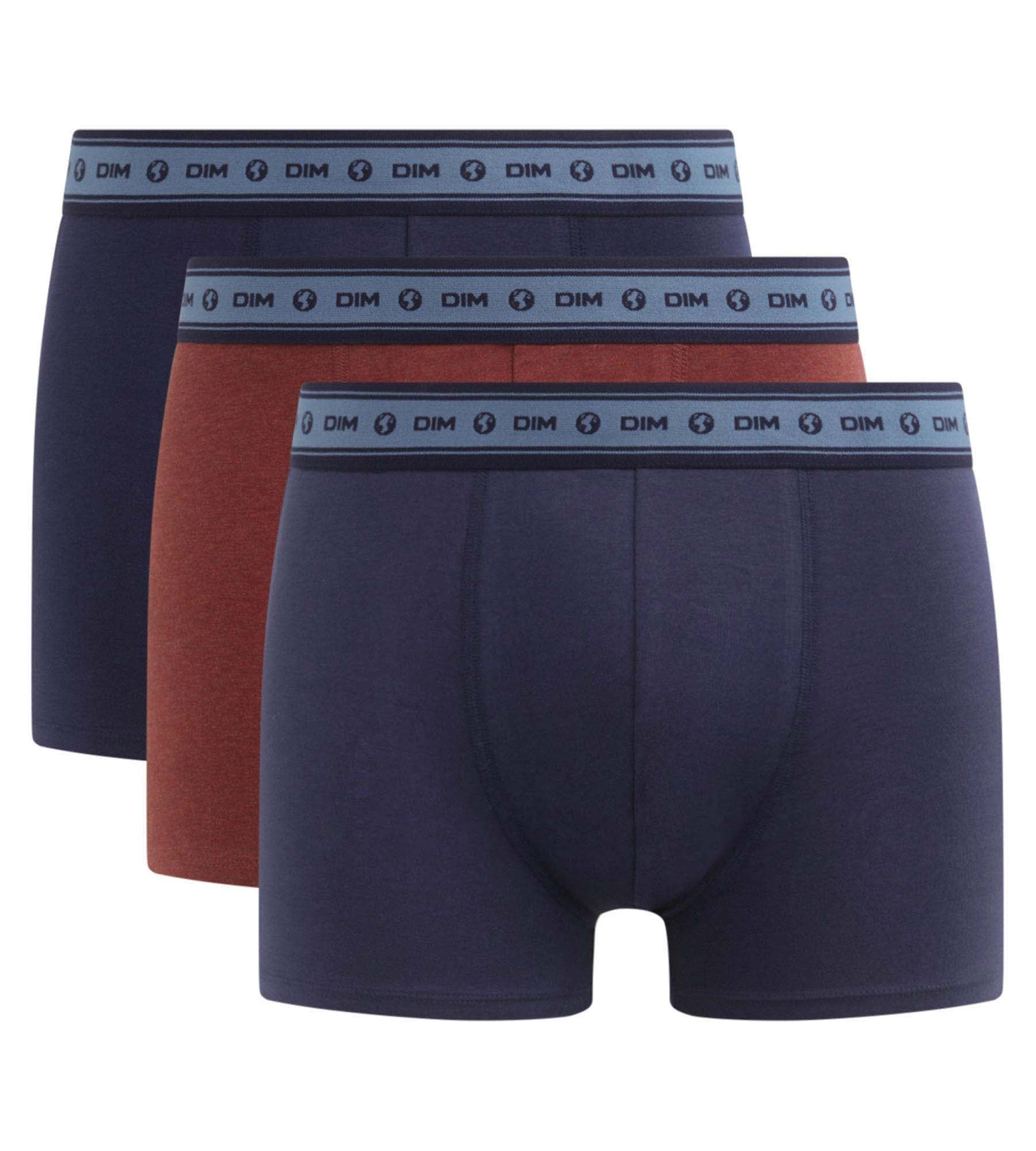 DIM Pack de 3 bóxers de hombre de algodón orgánico Azul y Rojo Dim Good