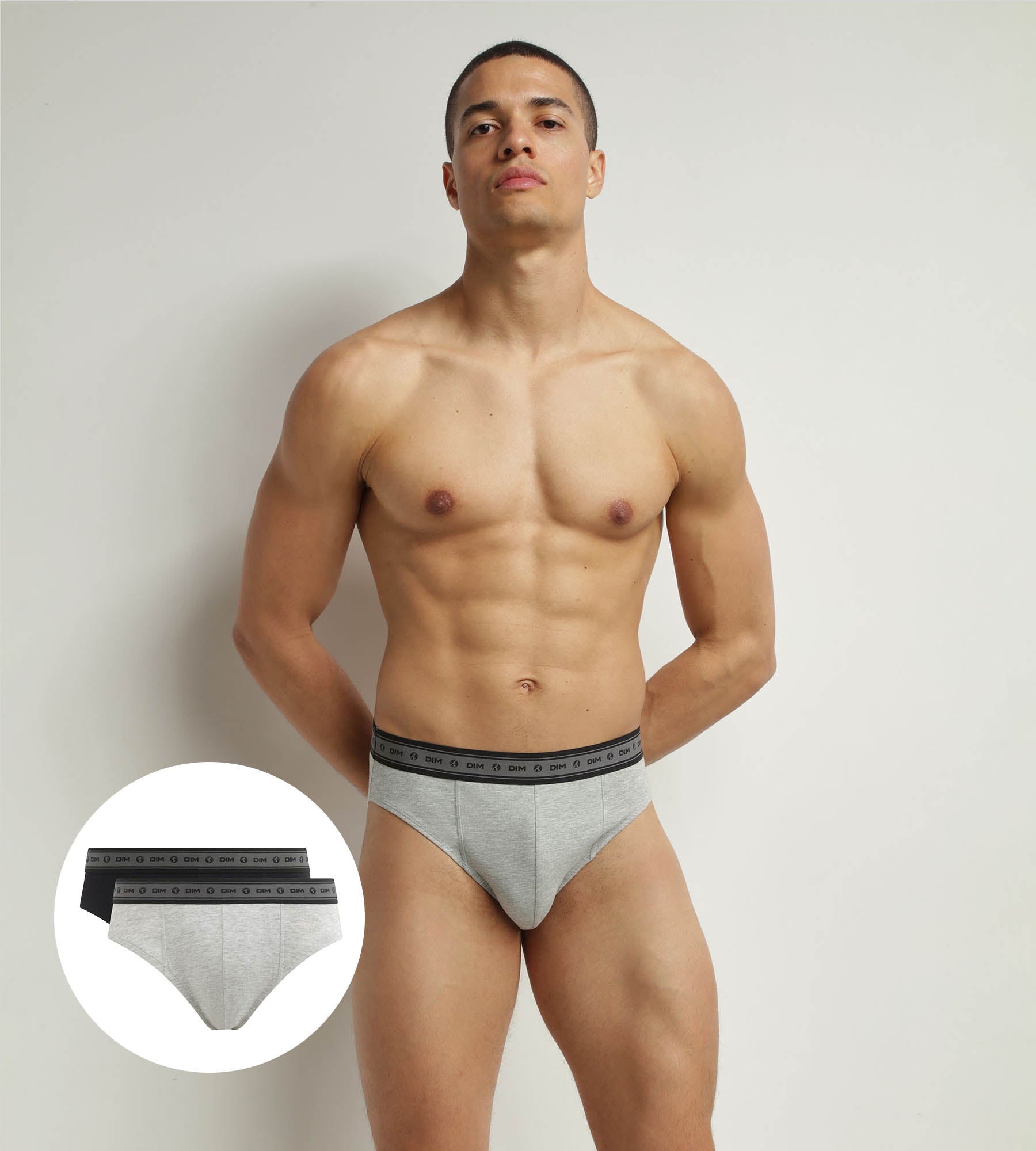 DIM Pack de 2 slips de hombre de algodón orgánico certificado Negro y Gris Perla Dim Good