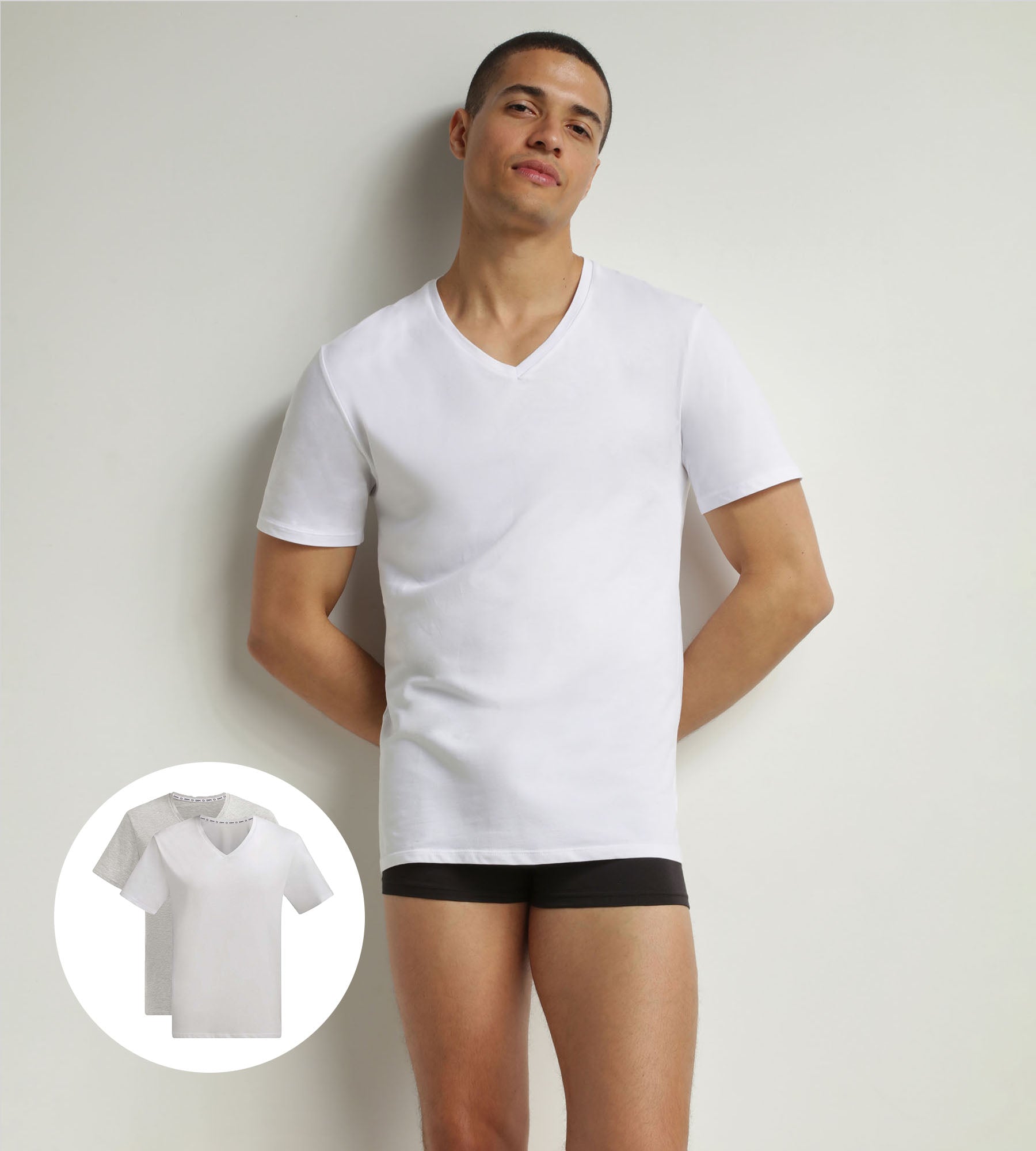 DIM Pack de 2 camisetas de hombre de manga corta de algodón orgánico Blanco y Gris Dim Good