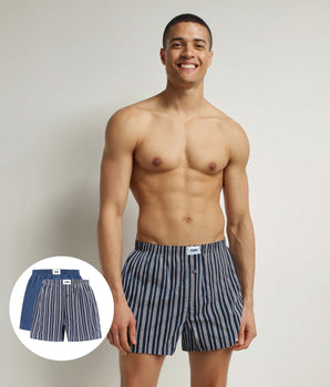 Pack de 2 calzoncillos de algodón orgánico con rayas en Azul Índigo Dim Good