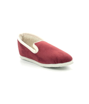 Zapatillas de casa de mujer en rojo oscuro y blanco roto