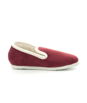 Zapatillas de casa de mujer en rojo oscuro y blanco roto