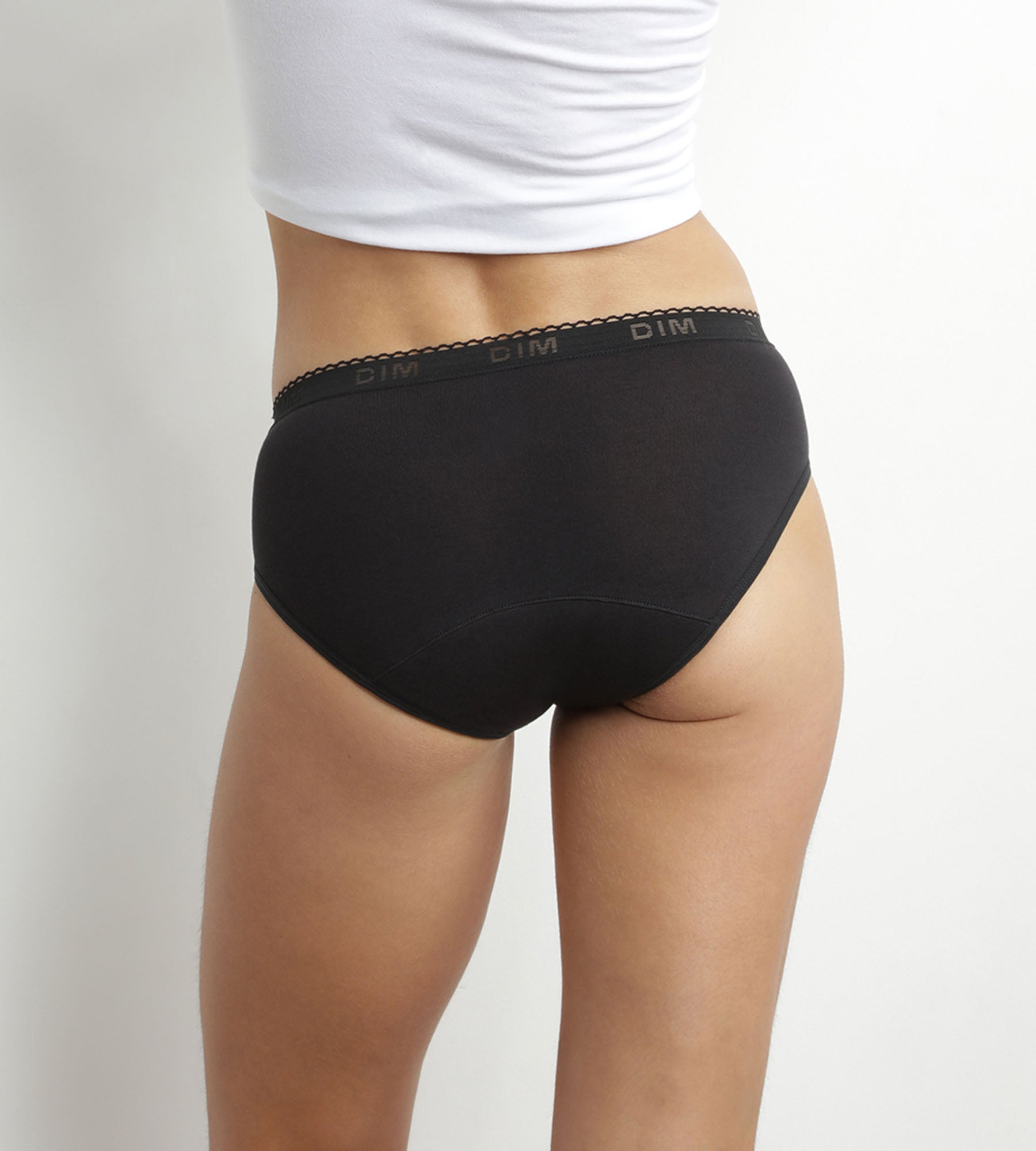 DIM Pantalones menstruales lavables de algodón orgánico Negro Flujo muy abundante Dim Protect