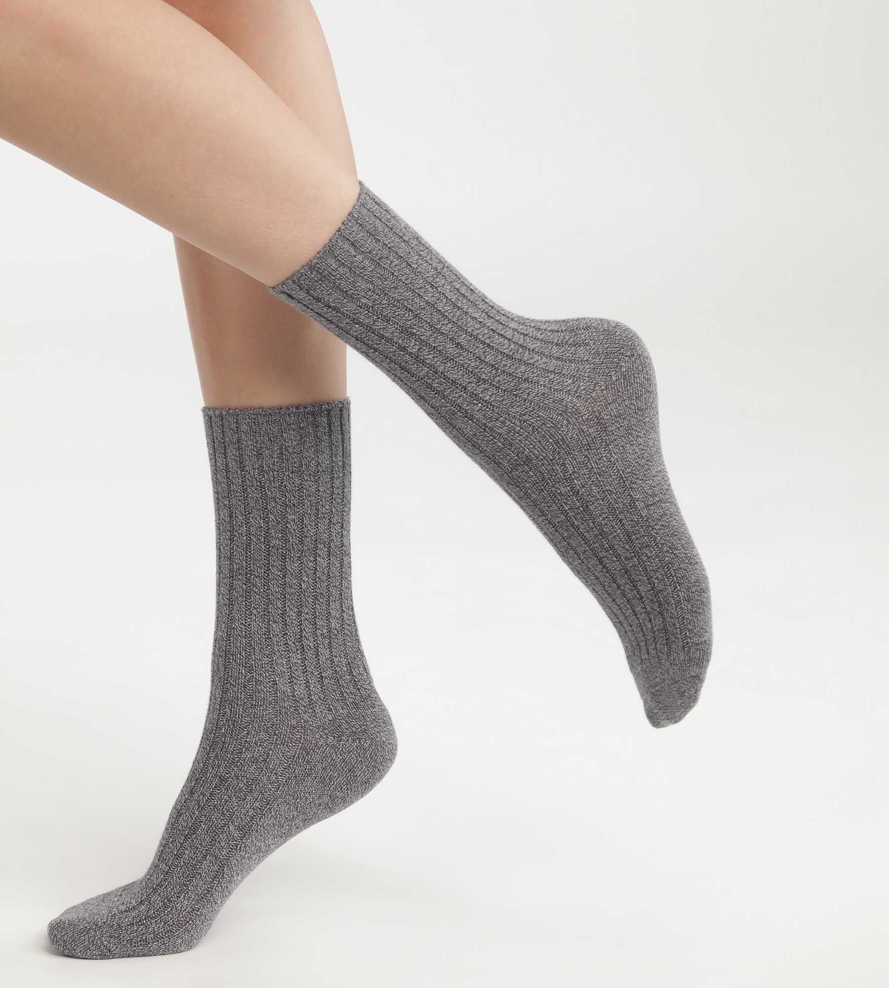 DIM Calcetines de mujer de canalé gris jaspeado Dim Bambú