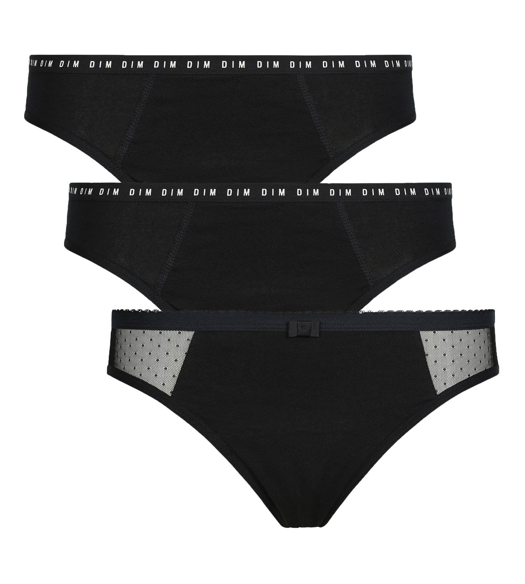 DIM Pack de 3 bragas negras de algodón orgánico de flujo medio Dim Protect