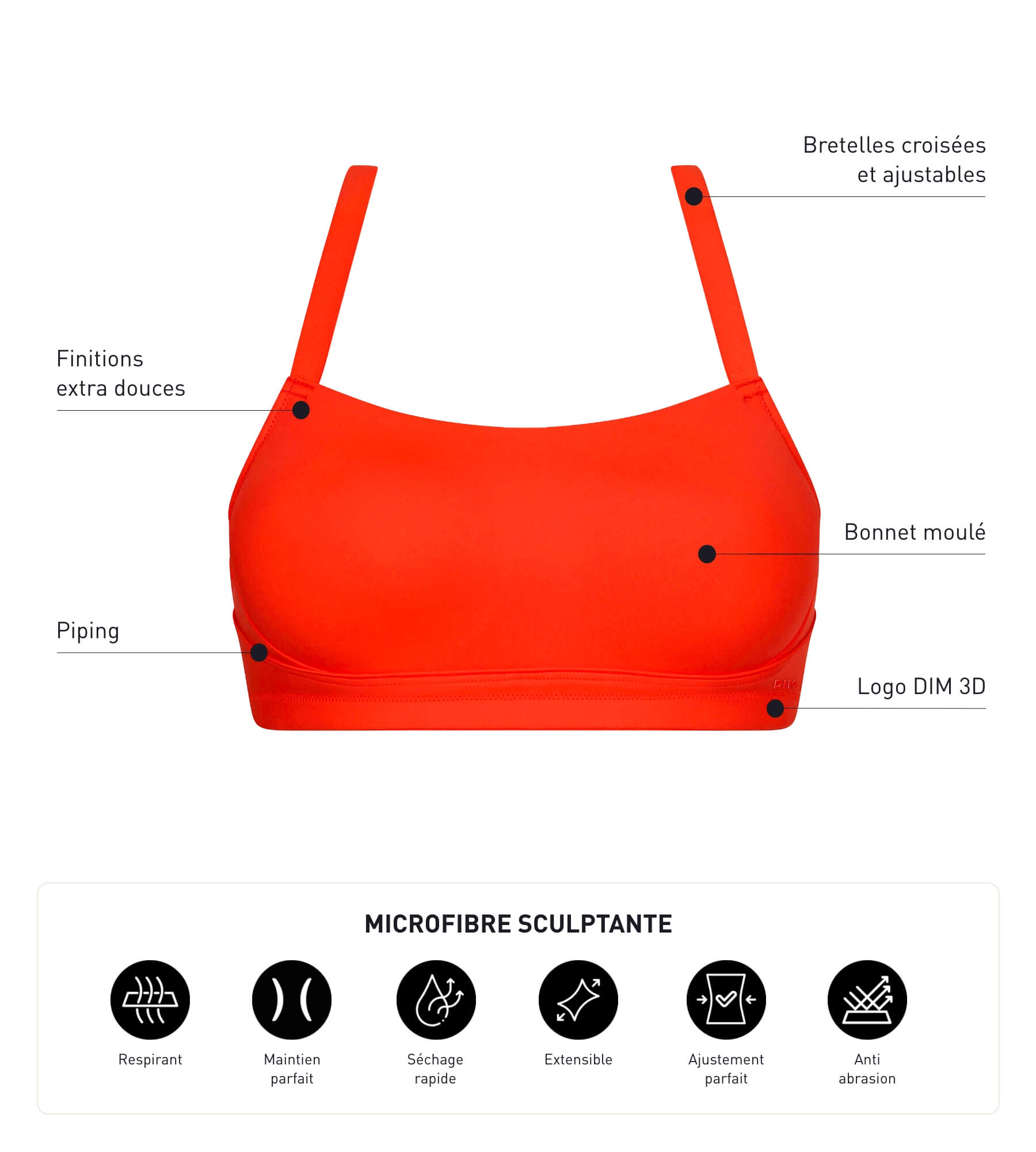 DIM Sujetador deportivo de mujer Naranja sin aros Dim Move