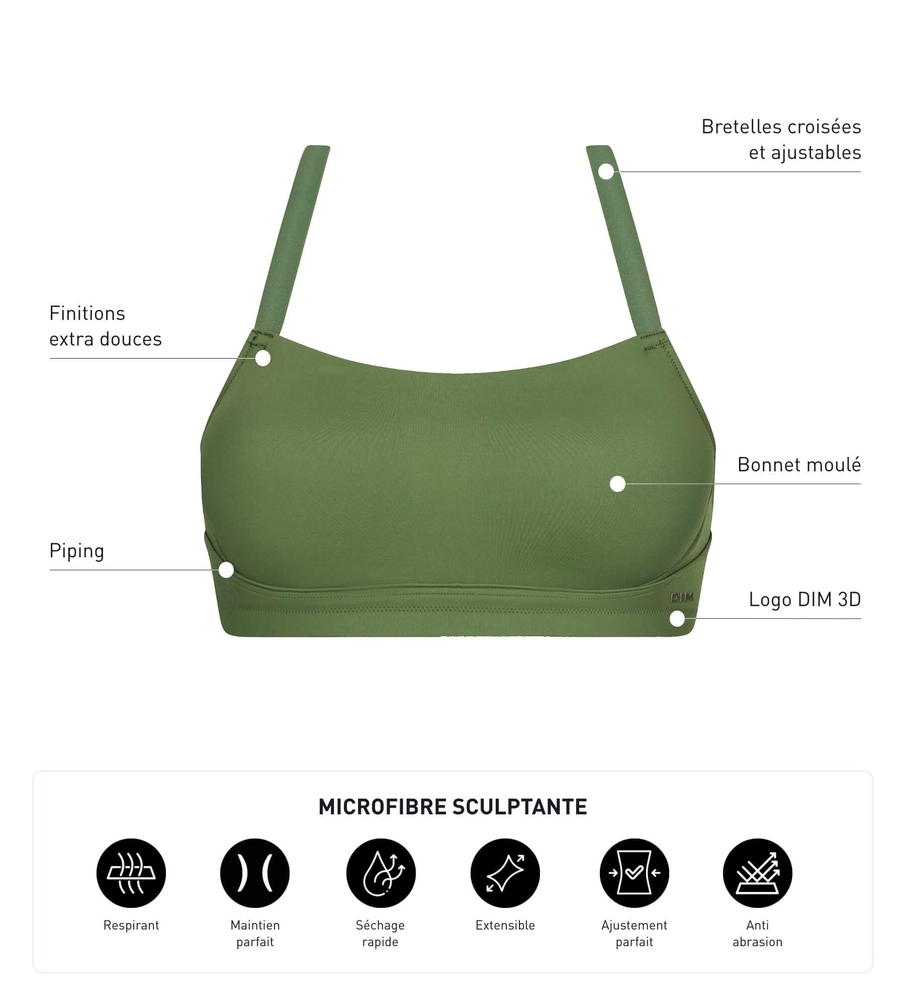 DIM Sujetador deportivo de microfibra moldeadora verde Dim Move
