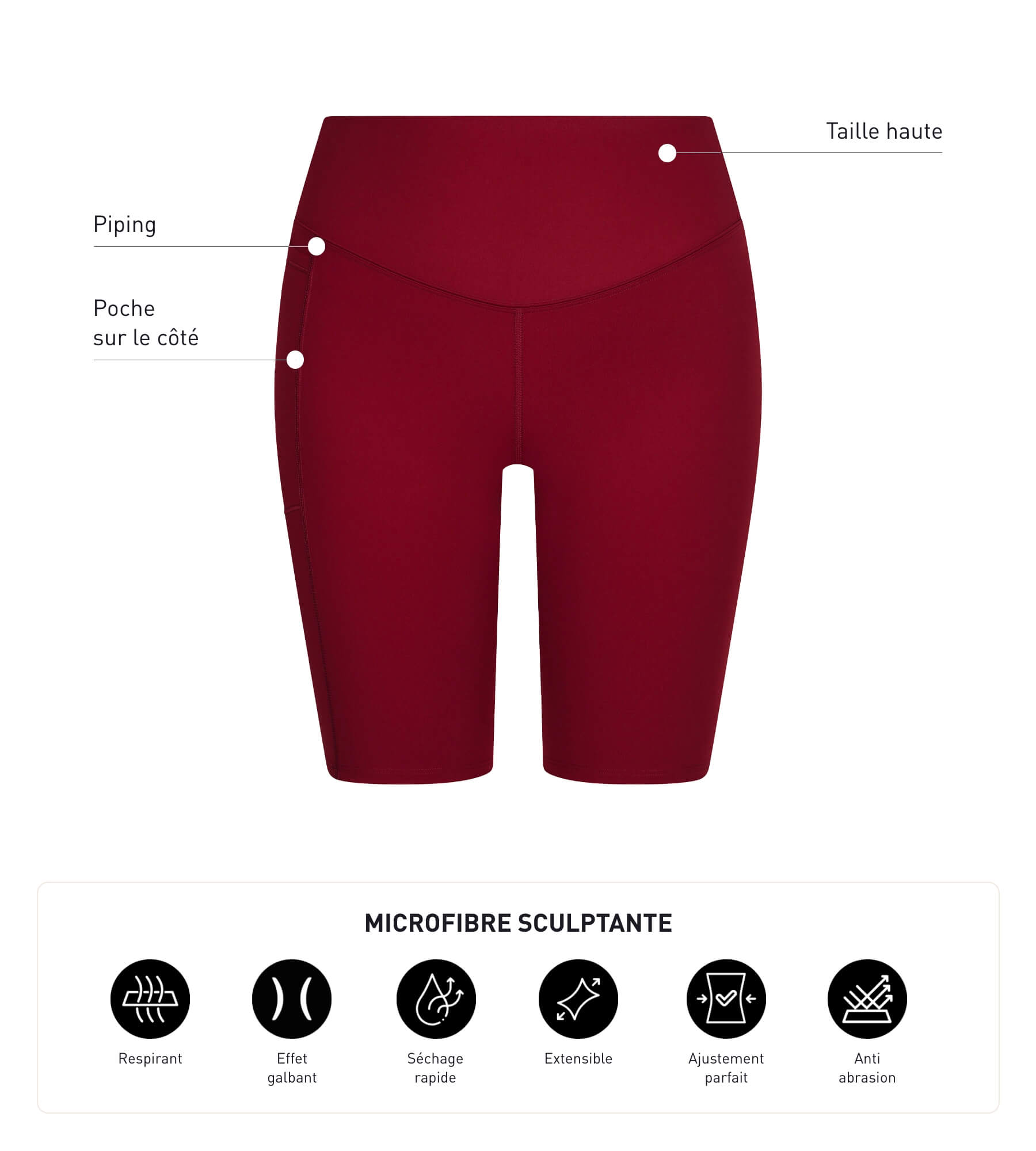 DIM Legging ciclista deportivo de microfibra moldeadora burdeos Dim Move