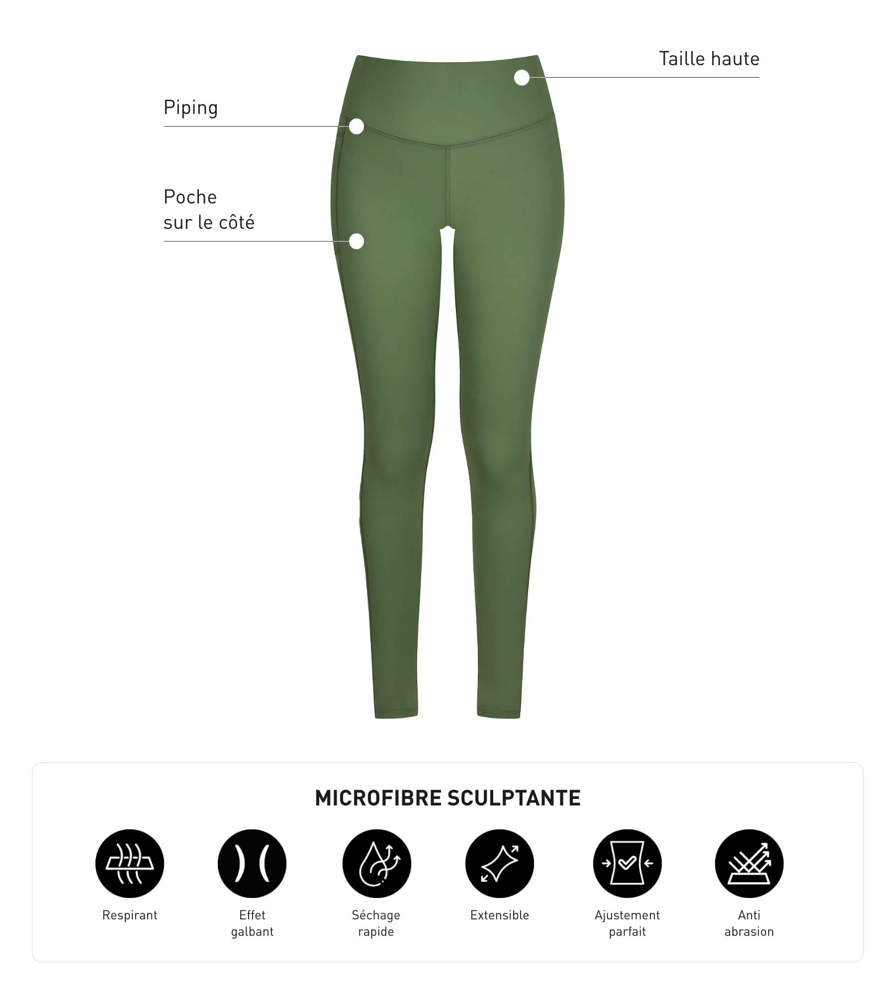 DIM Legging deportivo de microfibra moldeadora verde Dim Move