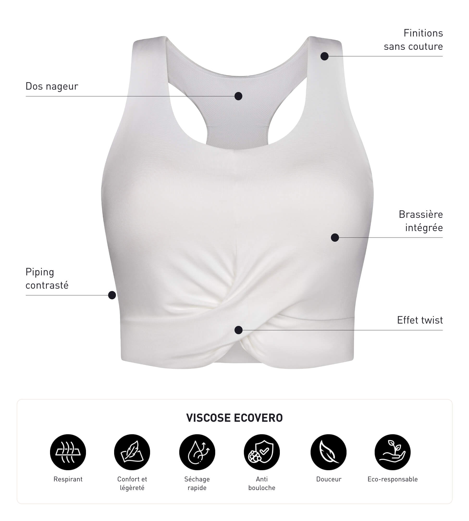 DIM Crop top deportivo de viscosa crudo con sujetador integrado Dim Move