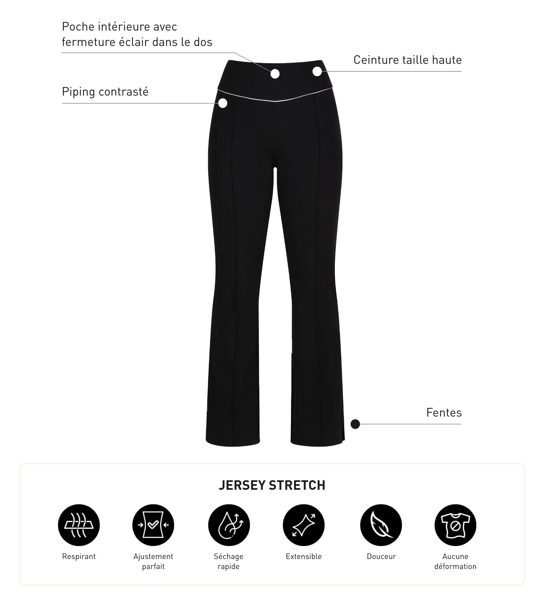 DIM Pantalón deportivo acampanado de mujer en punto elástico negro Dim Move