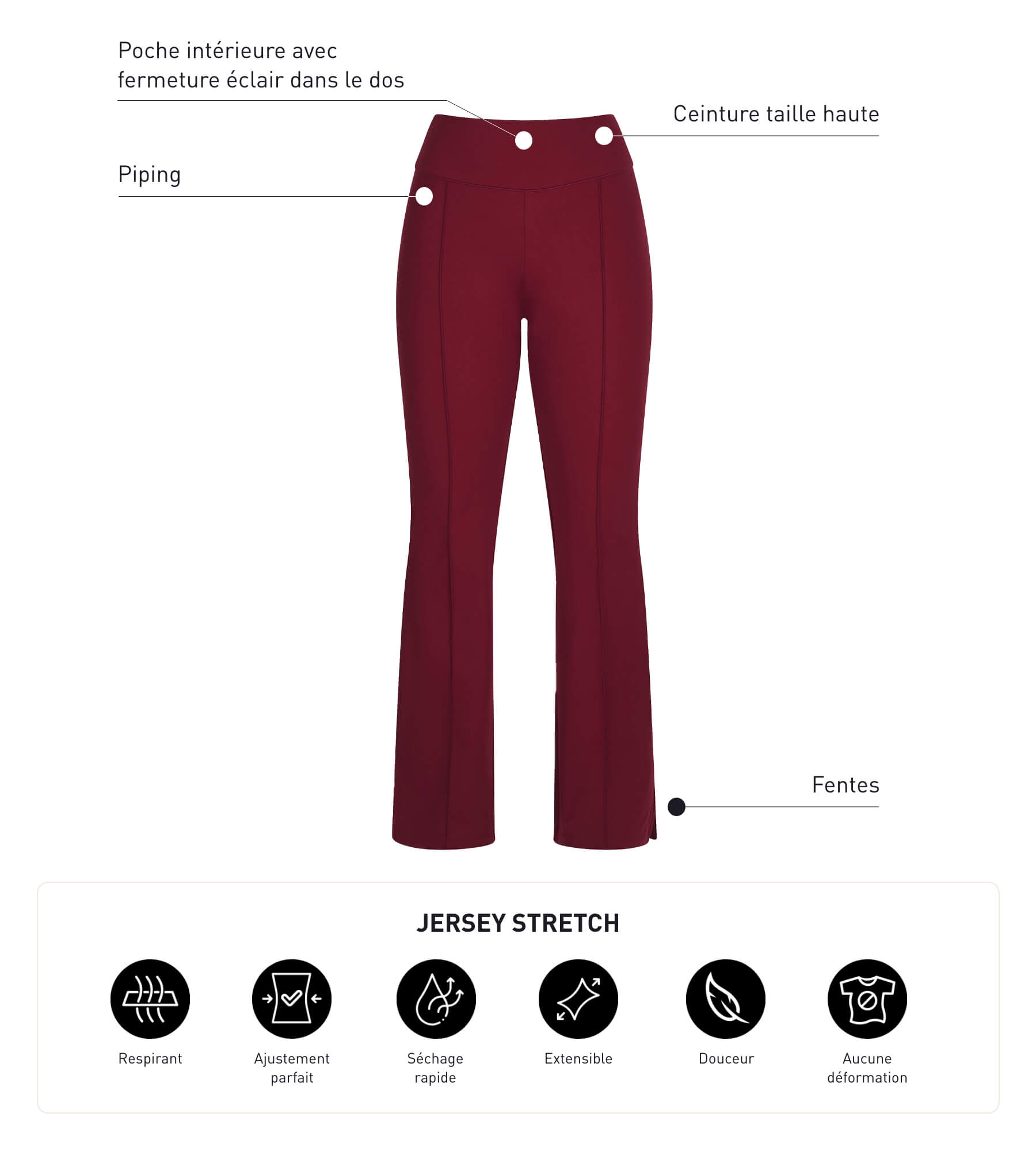 DIM Pantalón deportivo acampanado de mujer en punto suave burdeos Dim Move