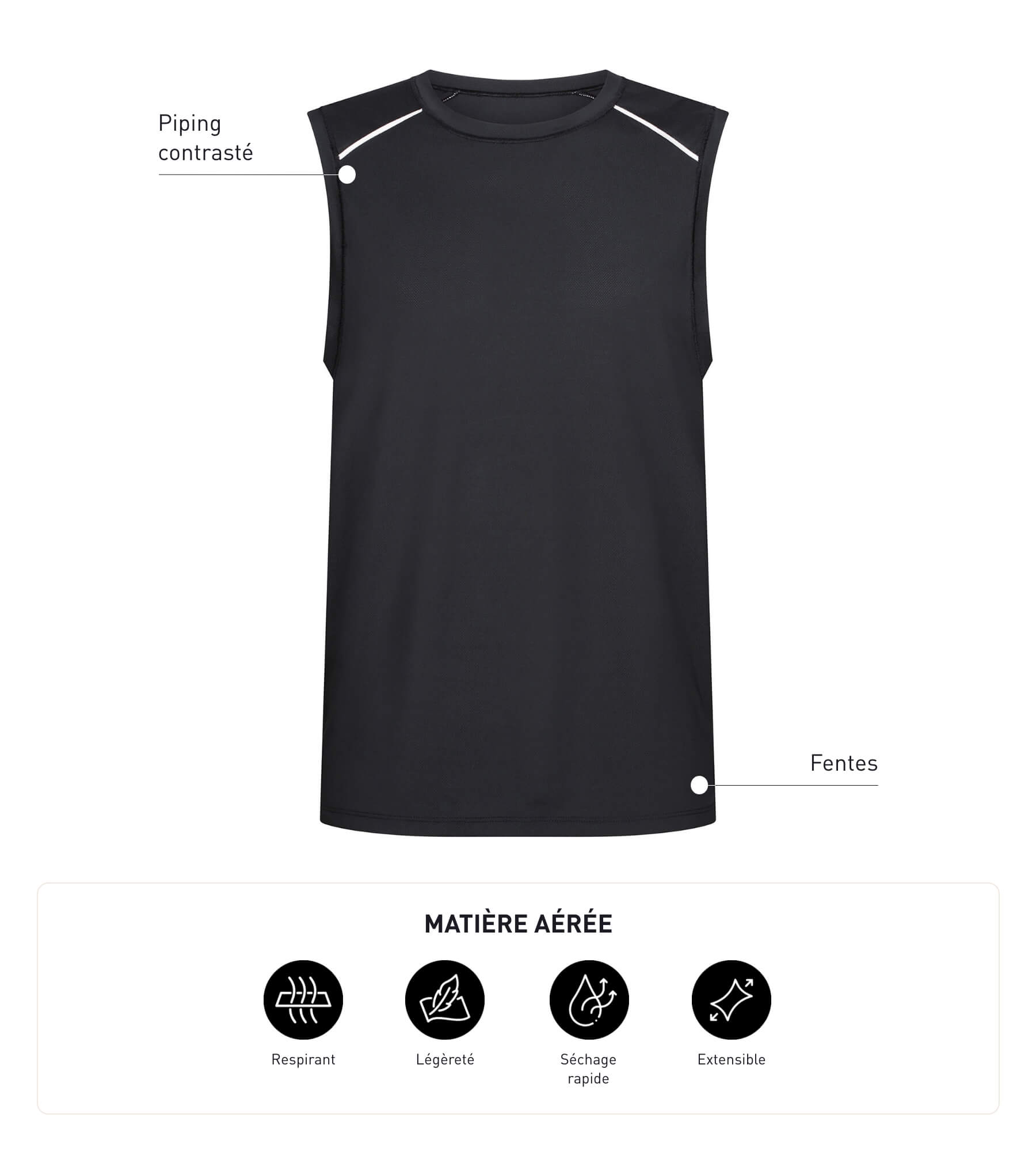 DIM Camiseta deportiva sin mangas para hombre en tejido vaporoso negro Dim Move