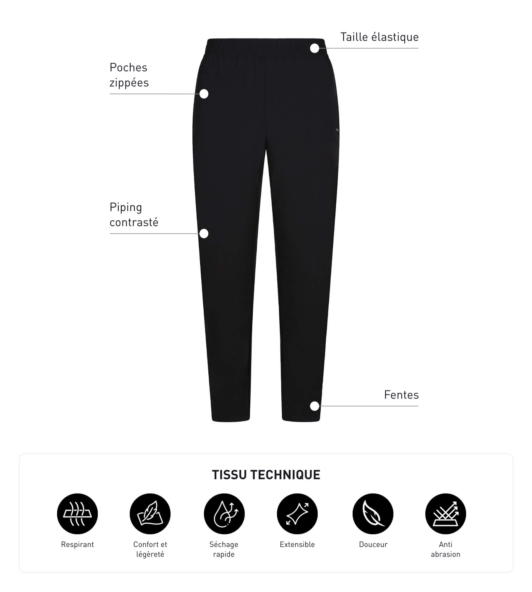 DIM Pantalón deportivo chino para hombre en punto elástico negro Dim Move