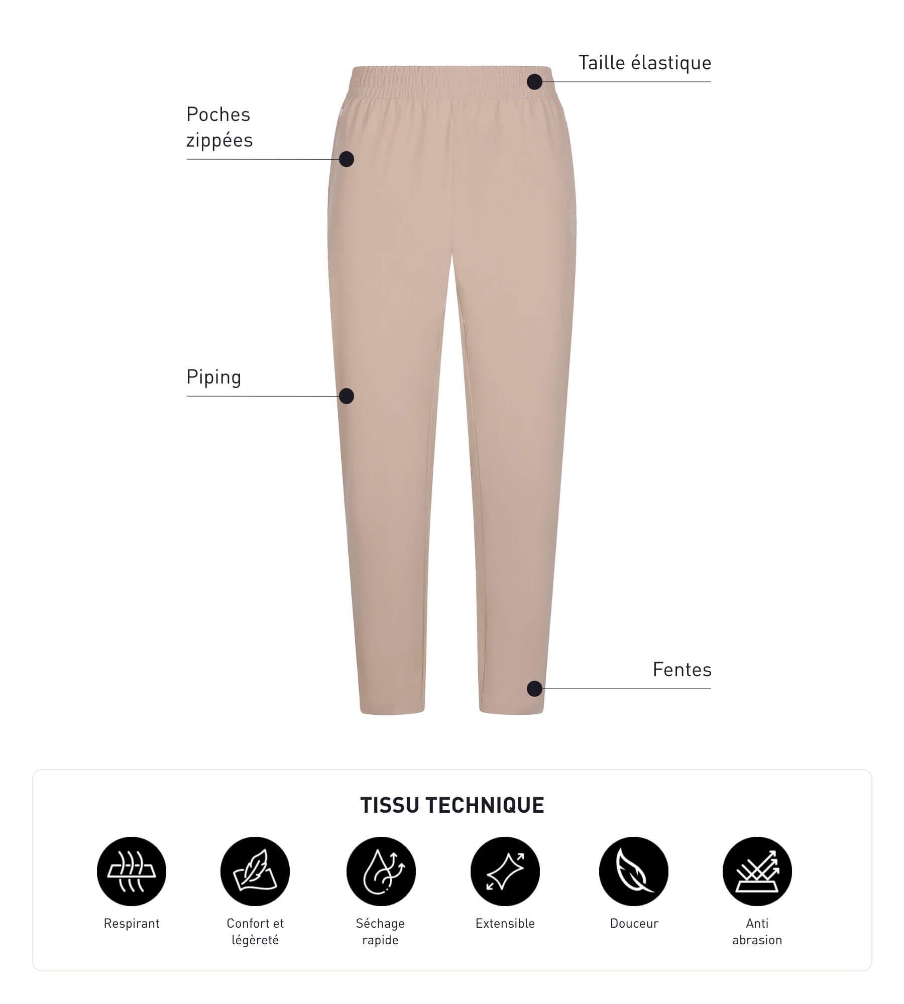 DIM Pantalón deportivo chino para hombre en punto elástico beis Dim Move