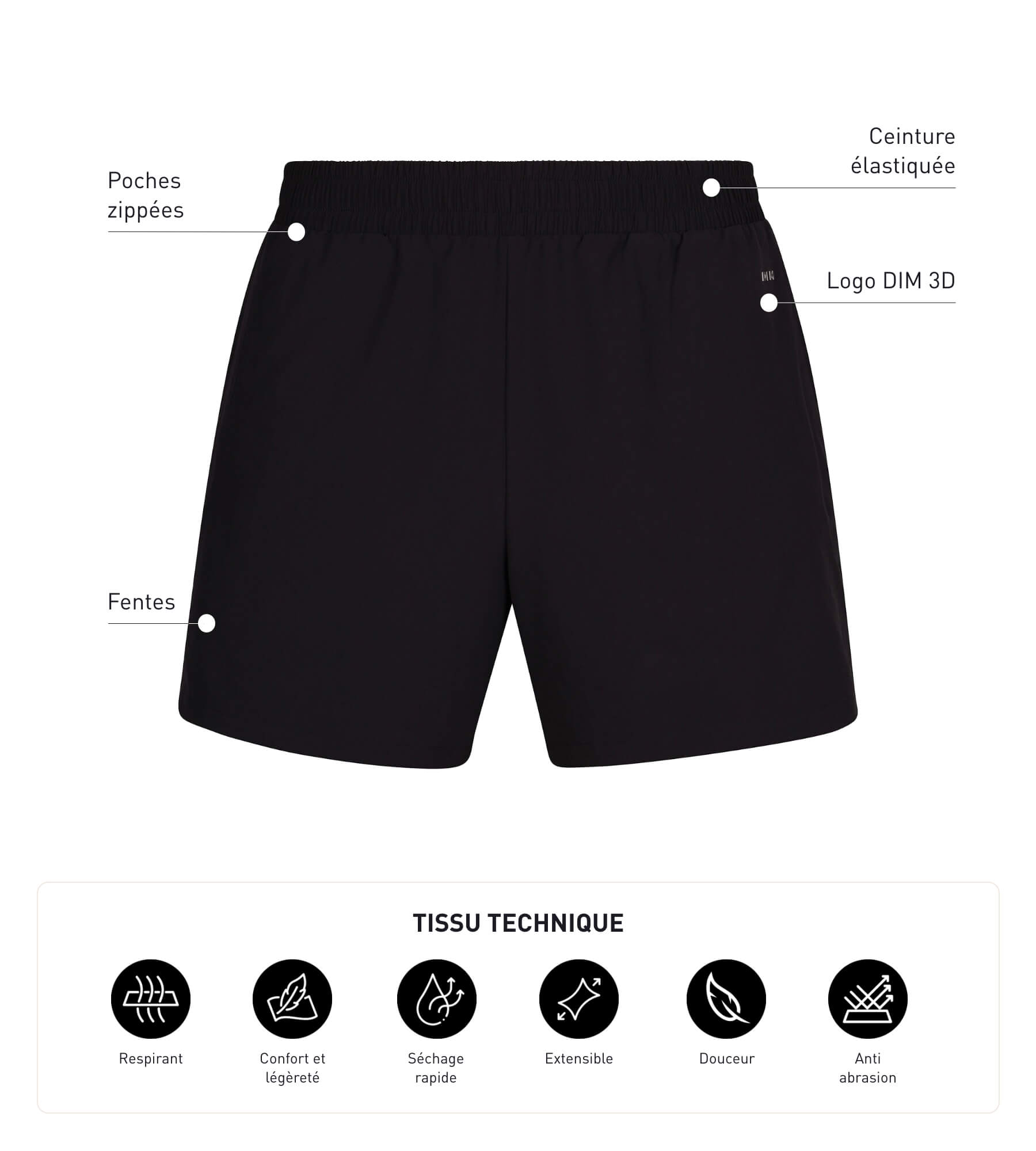 DIM Pantalón corto deportivo para hombre en tejido vaporoso negro Dim Move