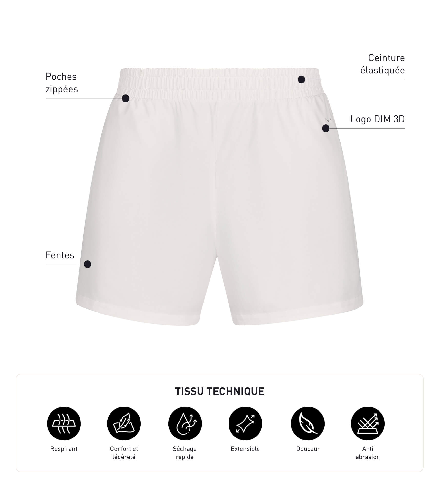 DIM Pantalón corto deportivo de hombre en tejido vaporoso crudo Dim Move