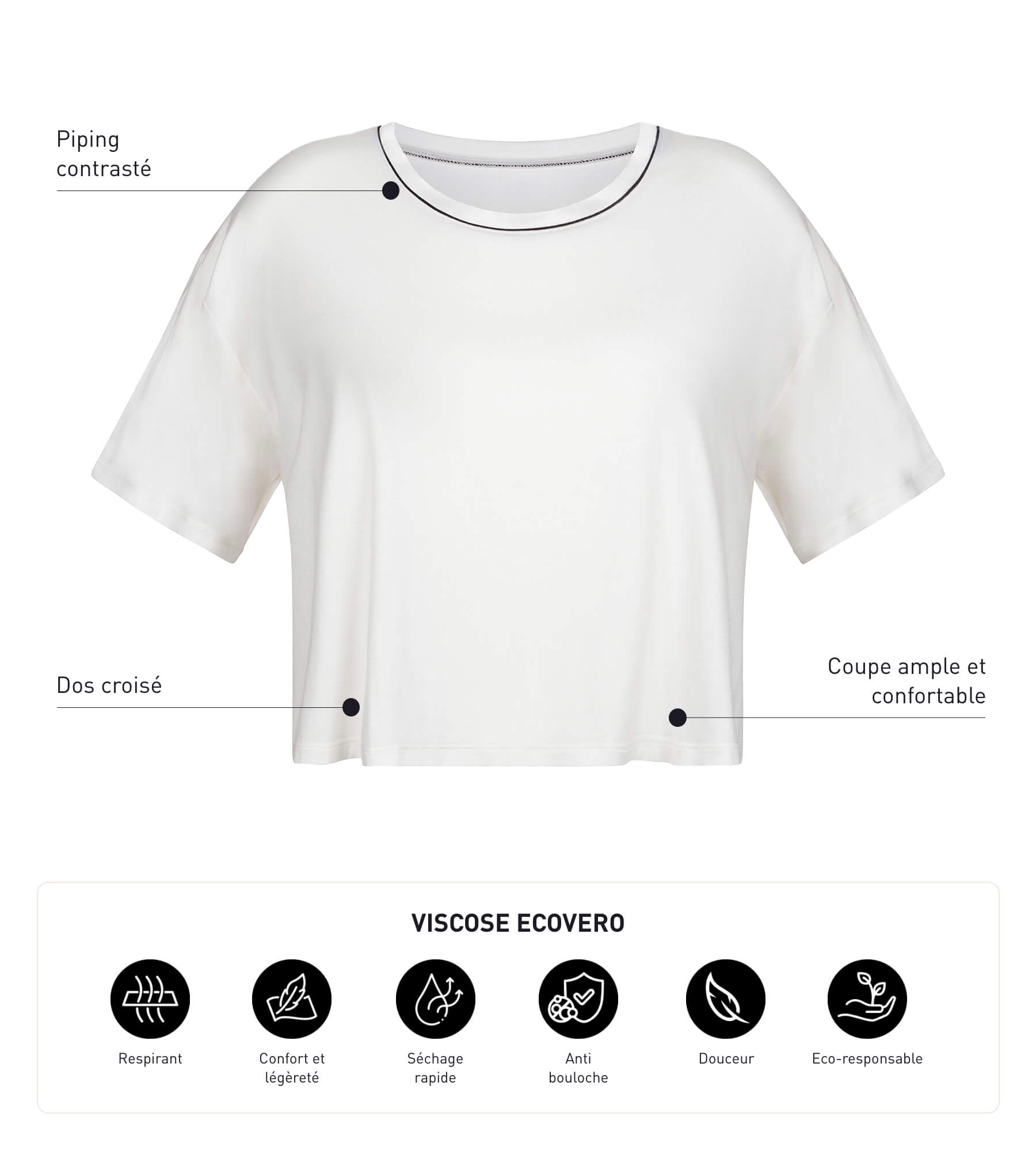 DIM Camiseta deportiva amplia con doble abertura en viscosa color crudo Dim Move
