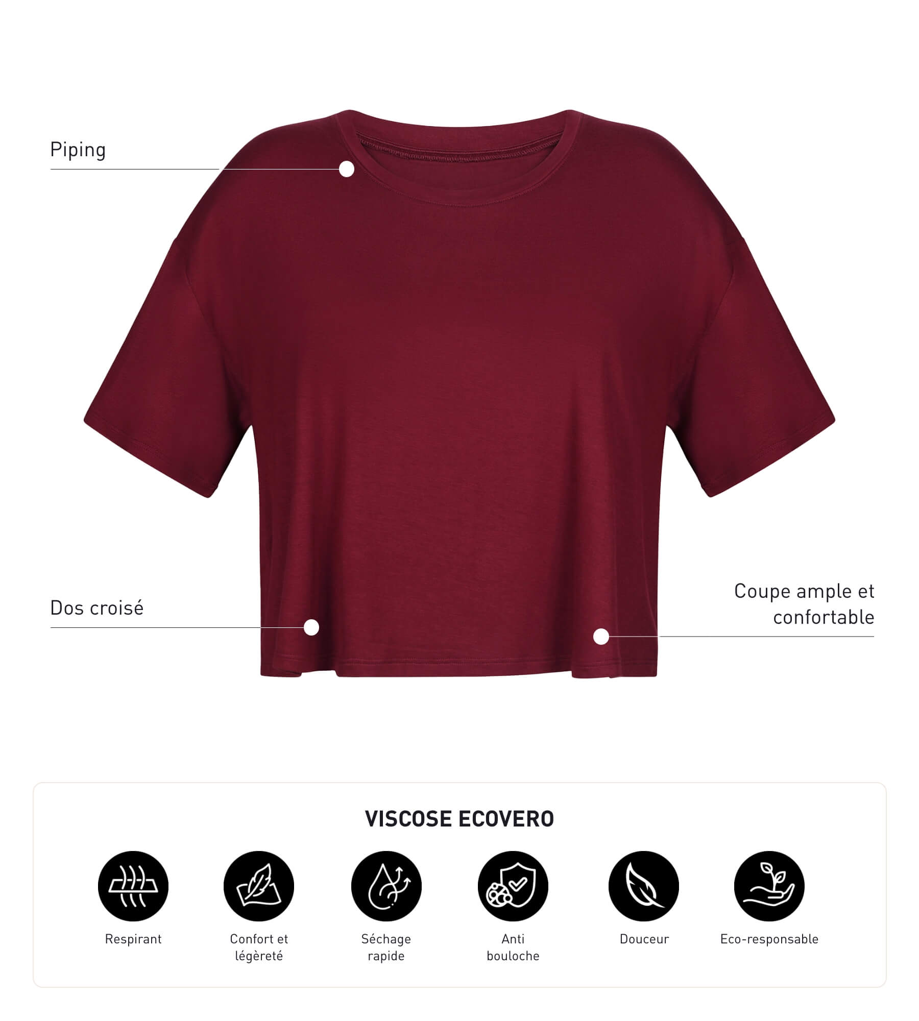 DIM Camiseta deportiva para mujer con doble abertura en viscosa burdeos Dim Move