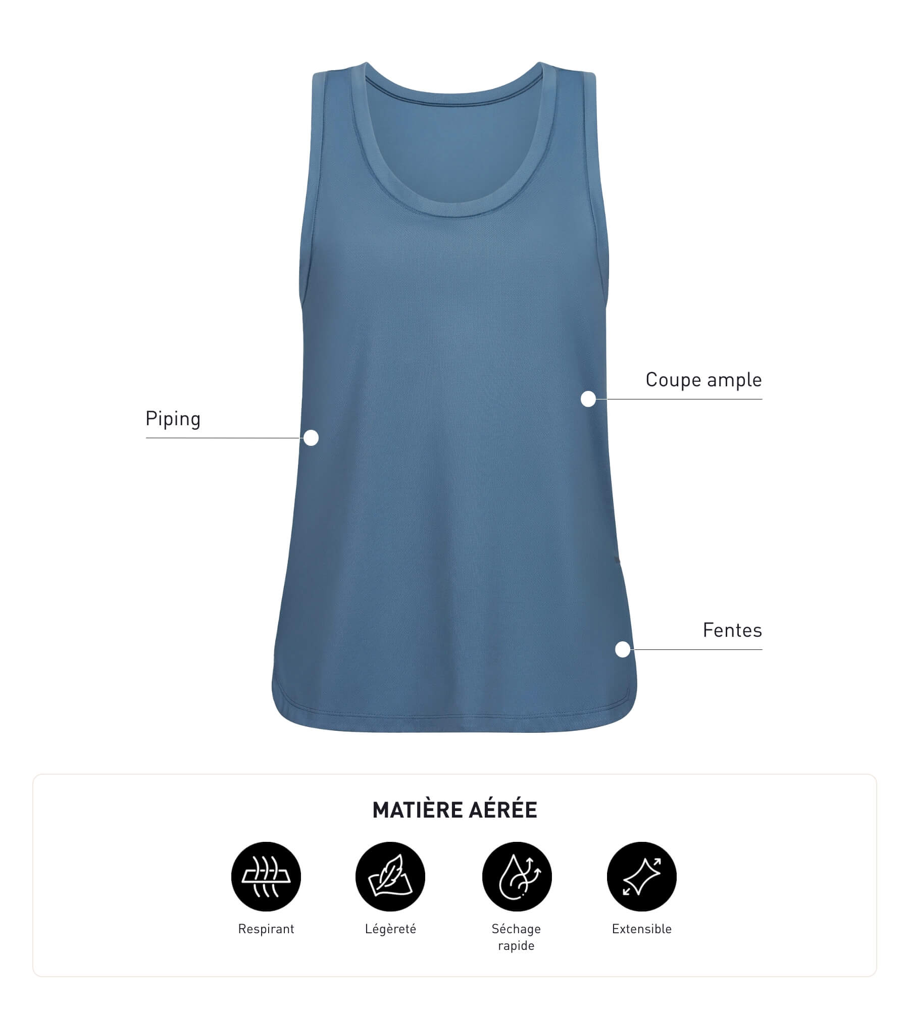 DIM Camiseta de tirantes deportiva larga en viscosa azul denim Dim Move
