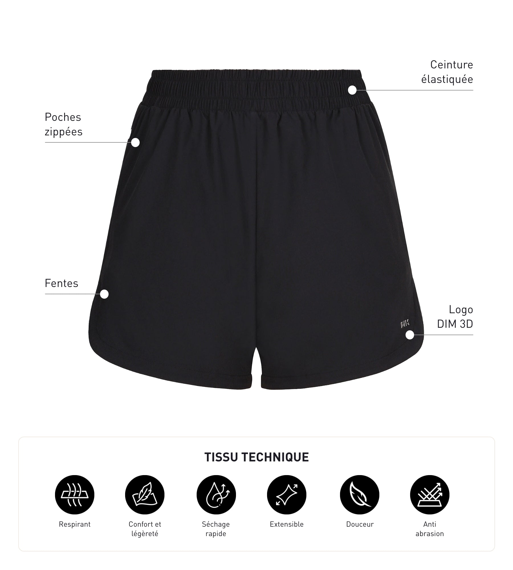 DIM Pantalón corto deportivo de mujer de viscosa negro Dim Move