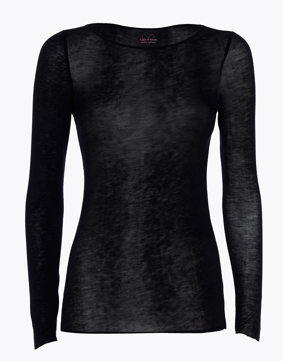 DIM Jersey de cuello barco y manga larga de modal y cashmere, negro
