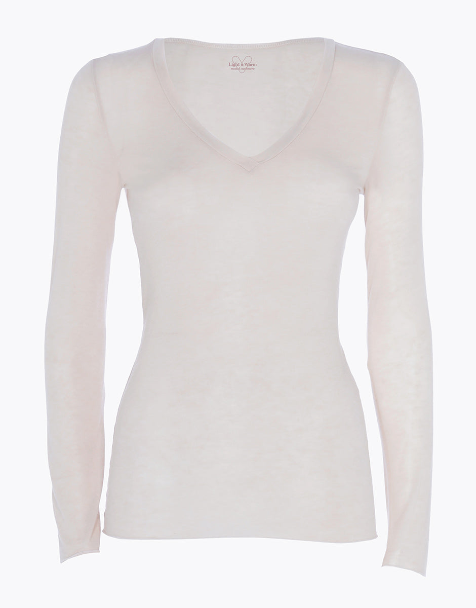 DIM Jersey de manga larga y cuello de pico de modal y cashmere, arena