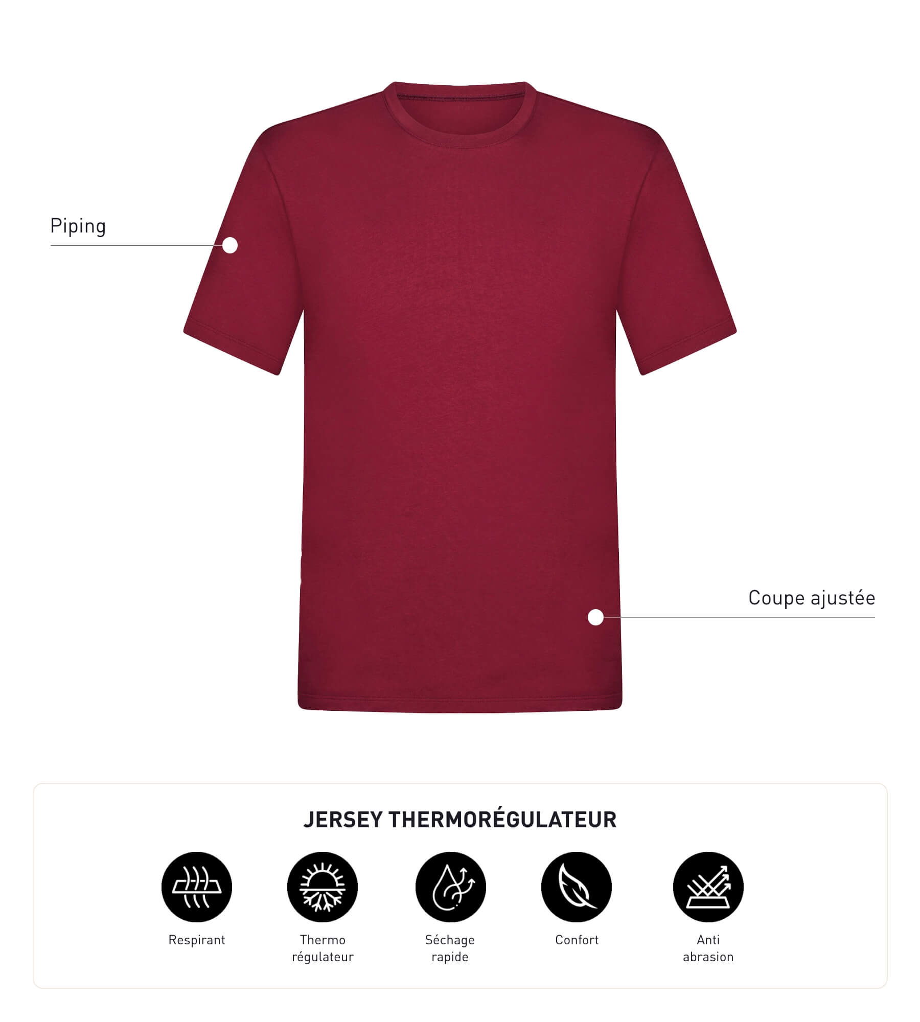 DIM Camiseta deportiva termorreguladora para hombre burdeos Dim Move