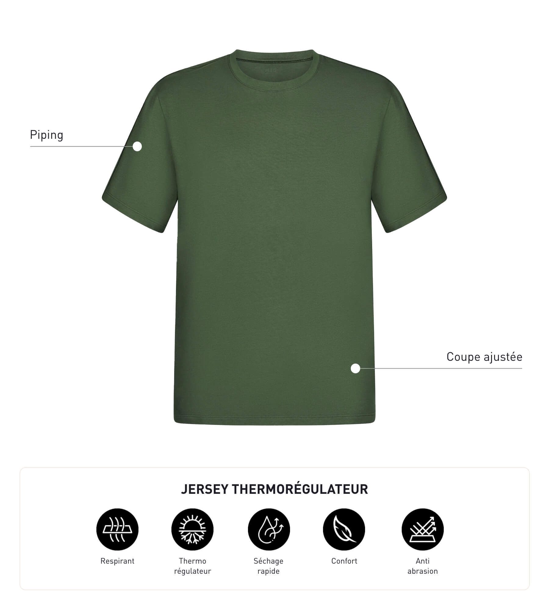 DIM Camiseta deportiva termorreguladora de hombre verde caqui Dim Move