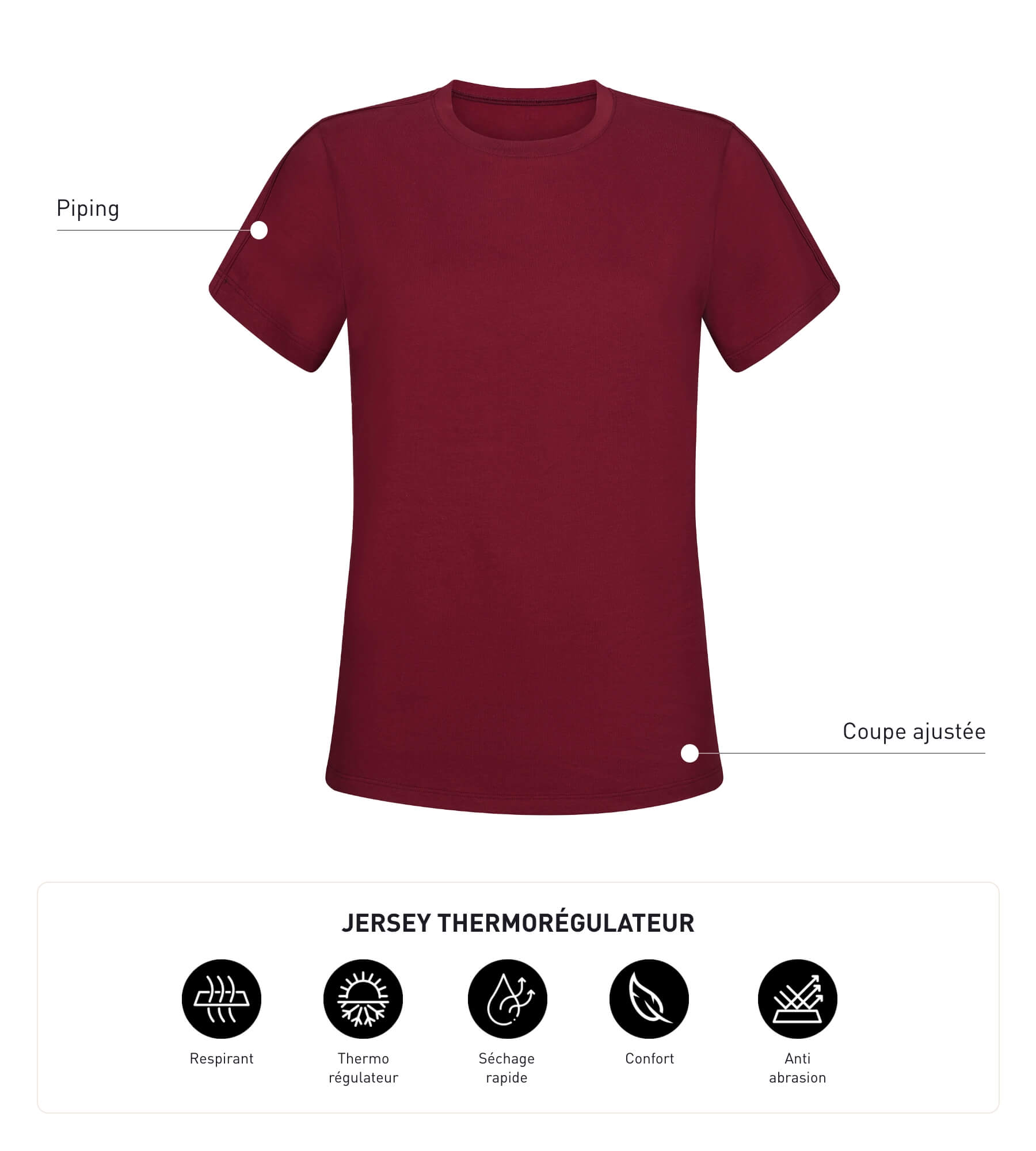 DIM Camiseta deportiva termorreguladora de mujer color burdeos Dim Move