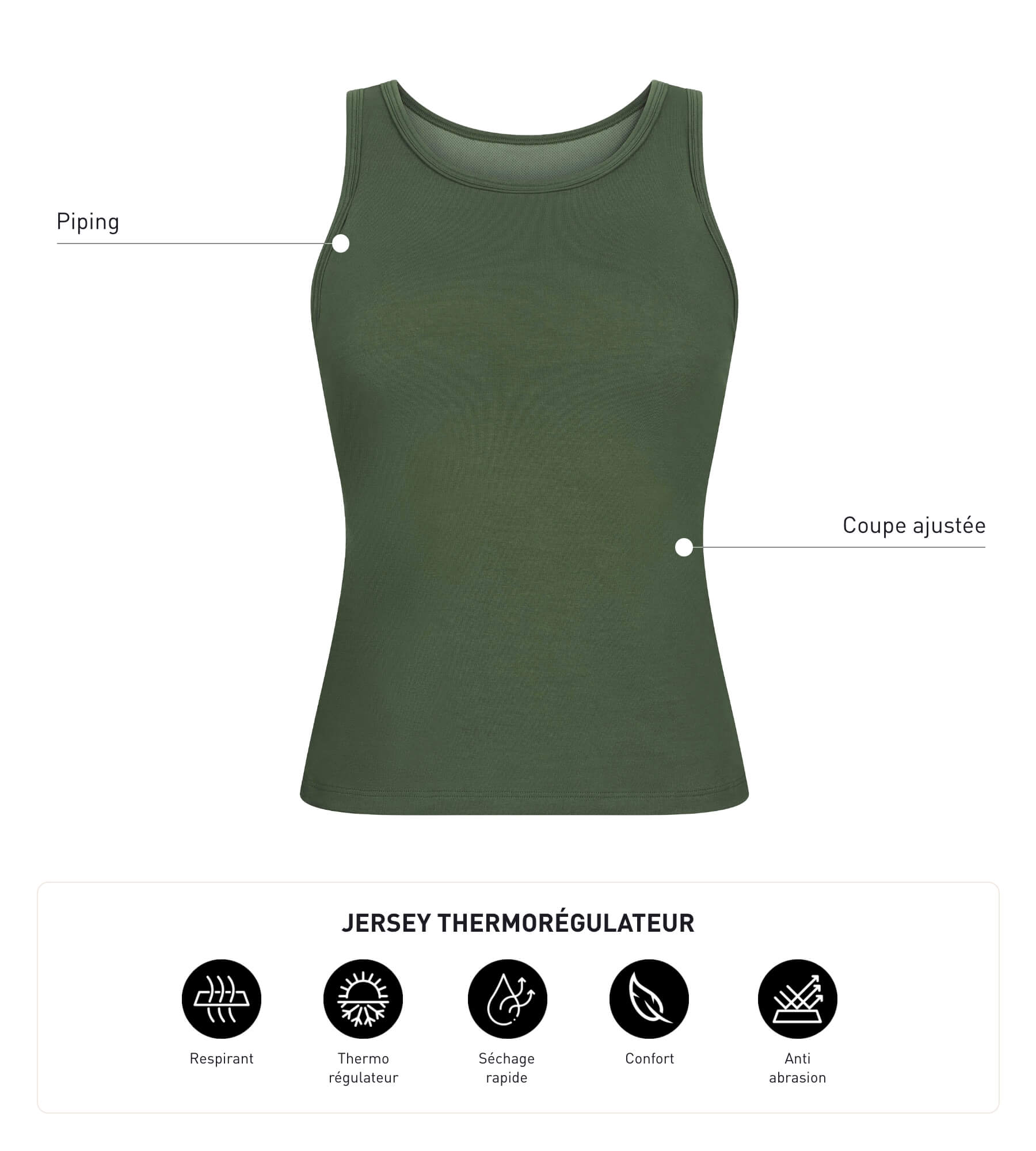 DIM Camiseta deportiva de tirantes termorreguladora verde caqui Dim Move