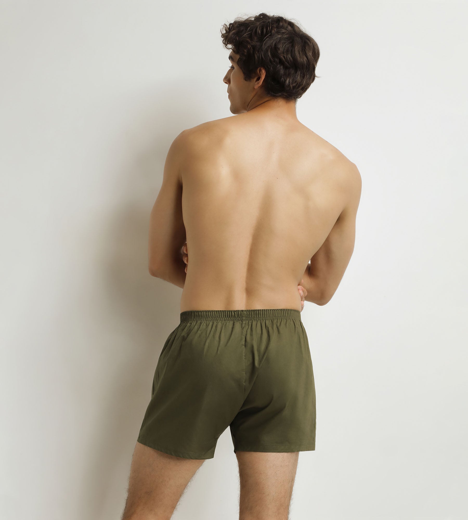 DIM Pack de 2 calzoncillos bóxer para hombre de algodón elástico verde a rayas beige
