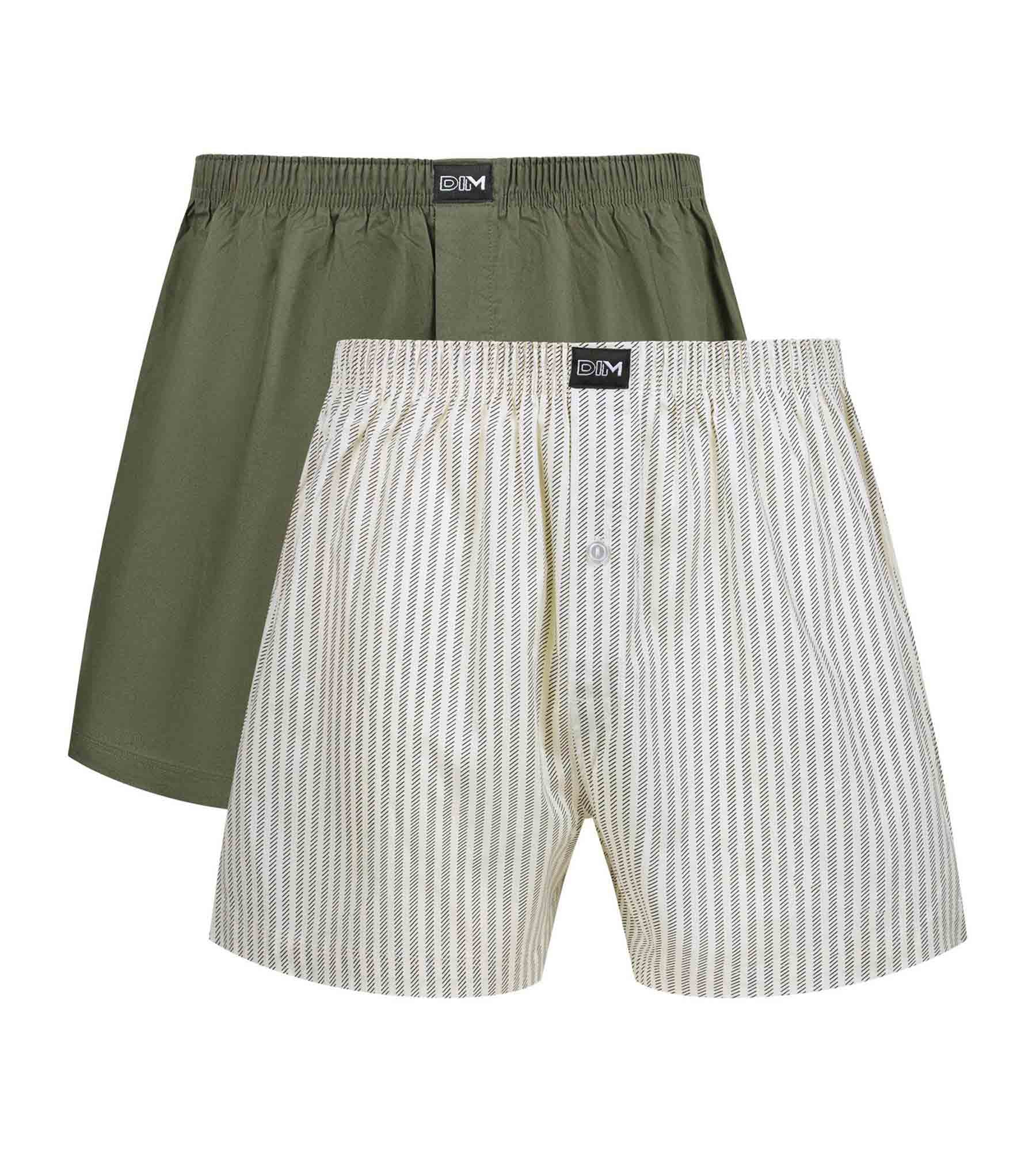 DIM Pack de 2 calzoncillos bóxer para hombre de algodón elástico verde a rayas beige