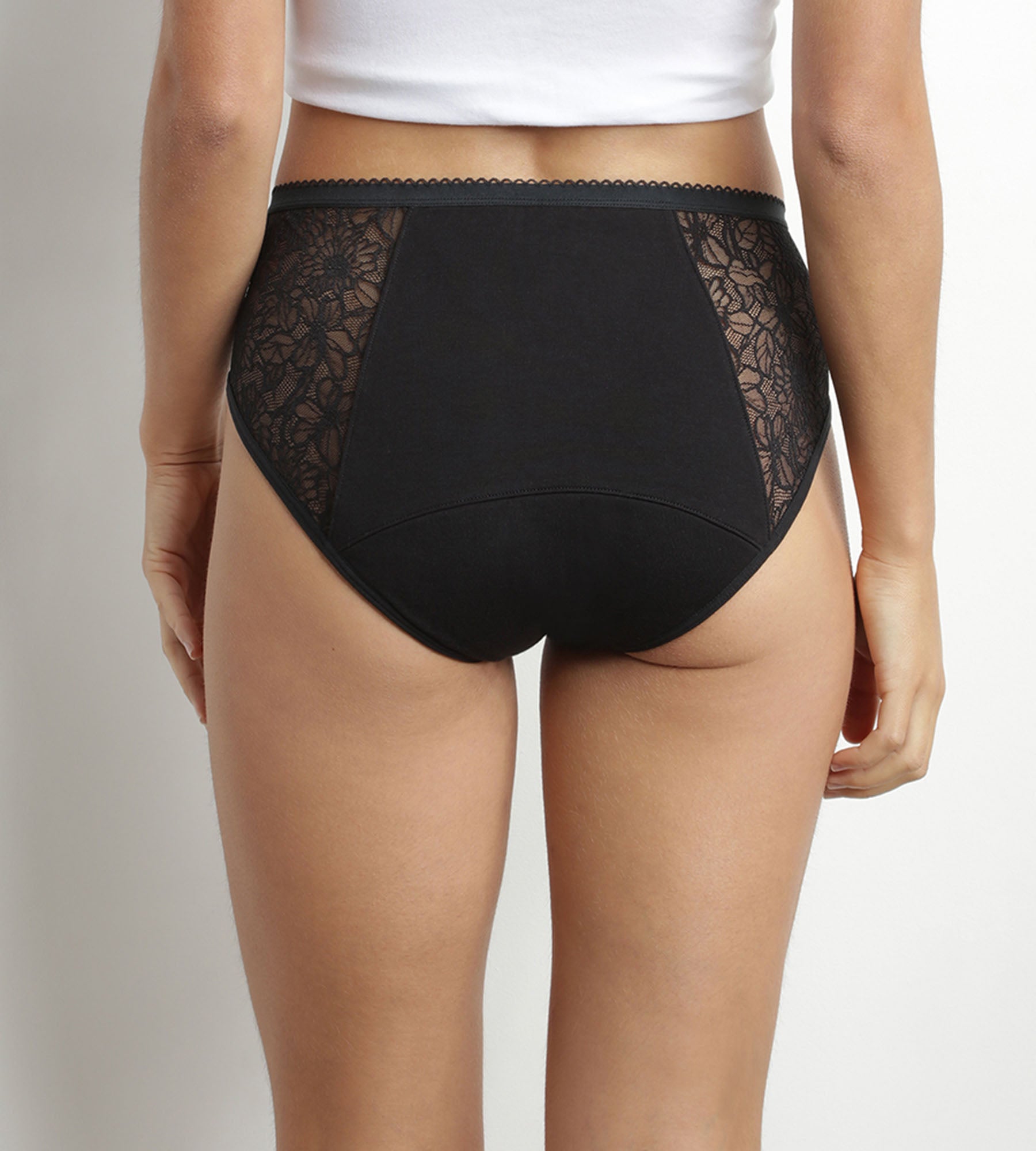 DIM Culotte menstrual de algodón orgánico y encaje Negro Flujo abundante Dim Protect