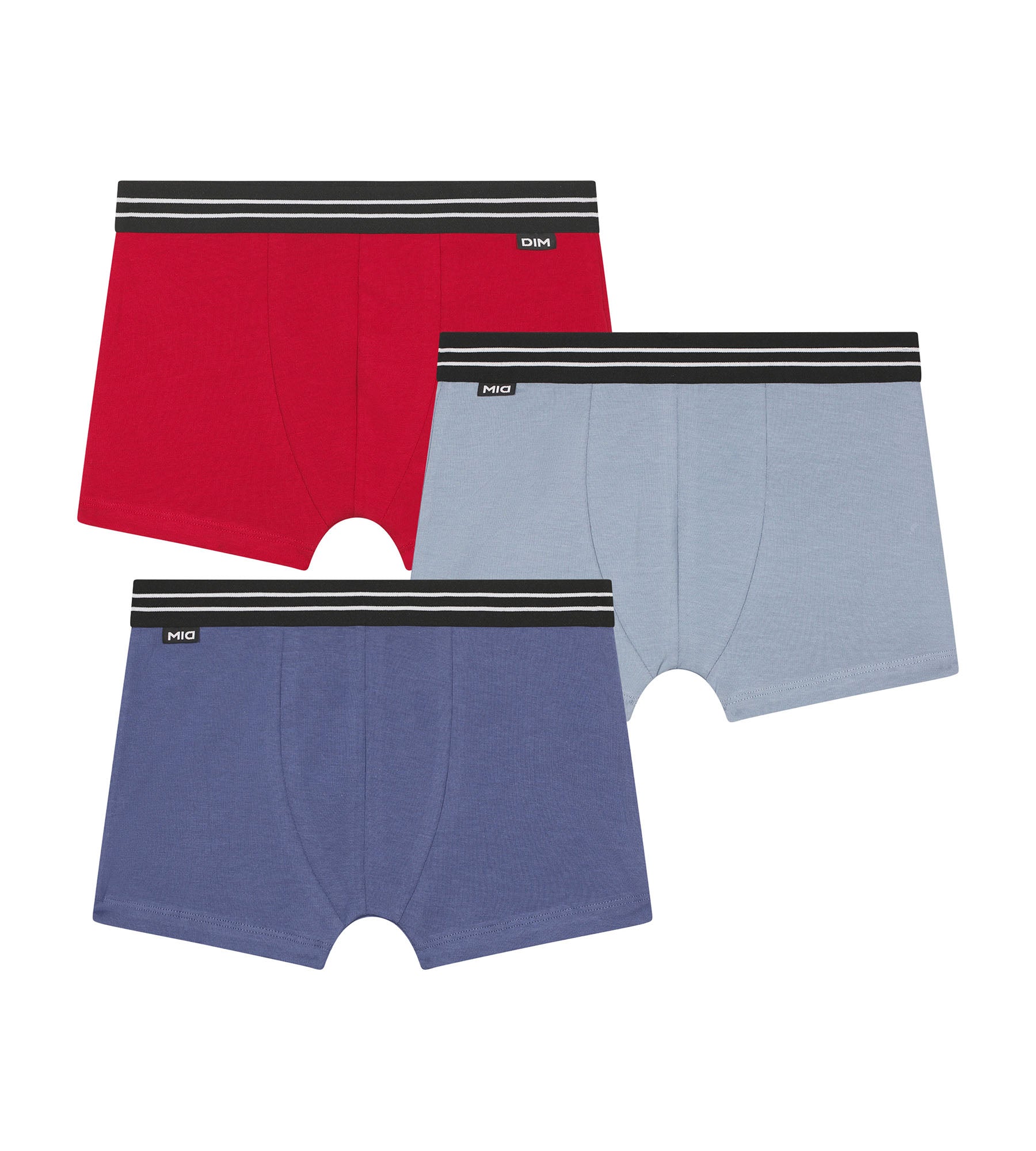 DIM Pack de 3 calzoncillos de algodón elástico Ecodim Carmine Red Blue para niño