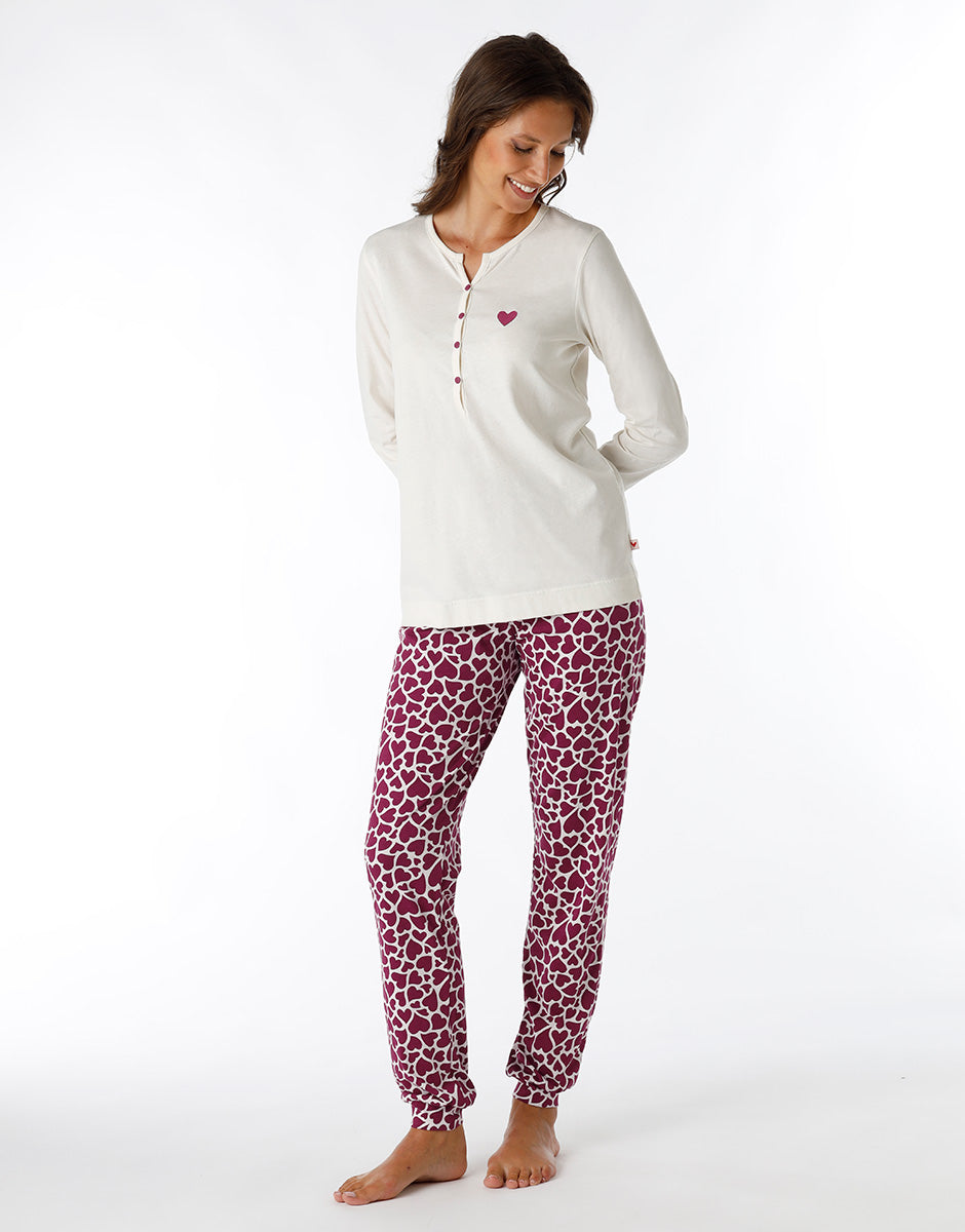 DIM Pijama largo tipo serafino en jersey marfil para mujer