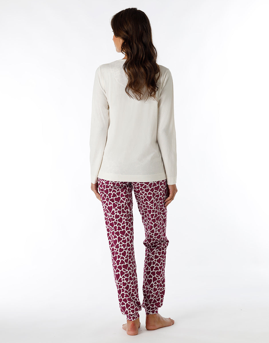 DIM Pijama largo tipo serafino en jersey marfil para mujer