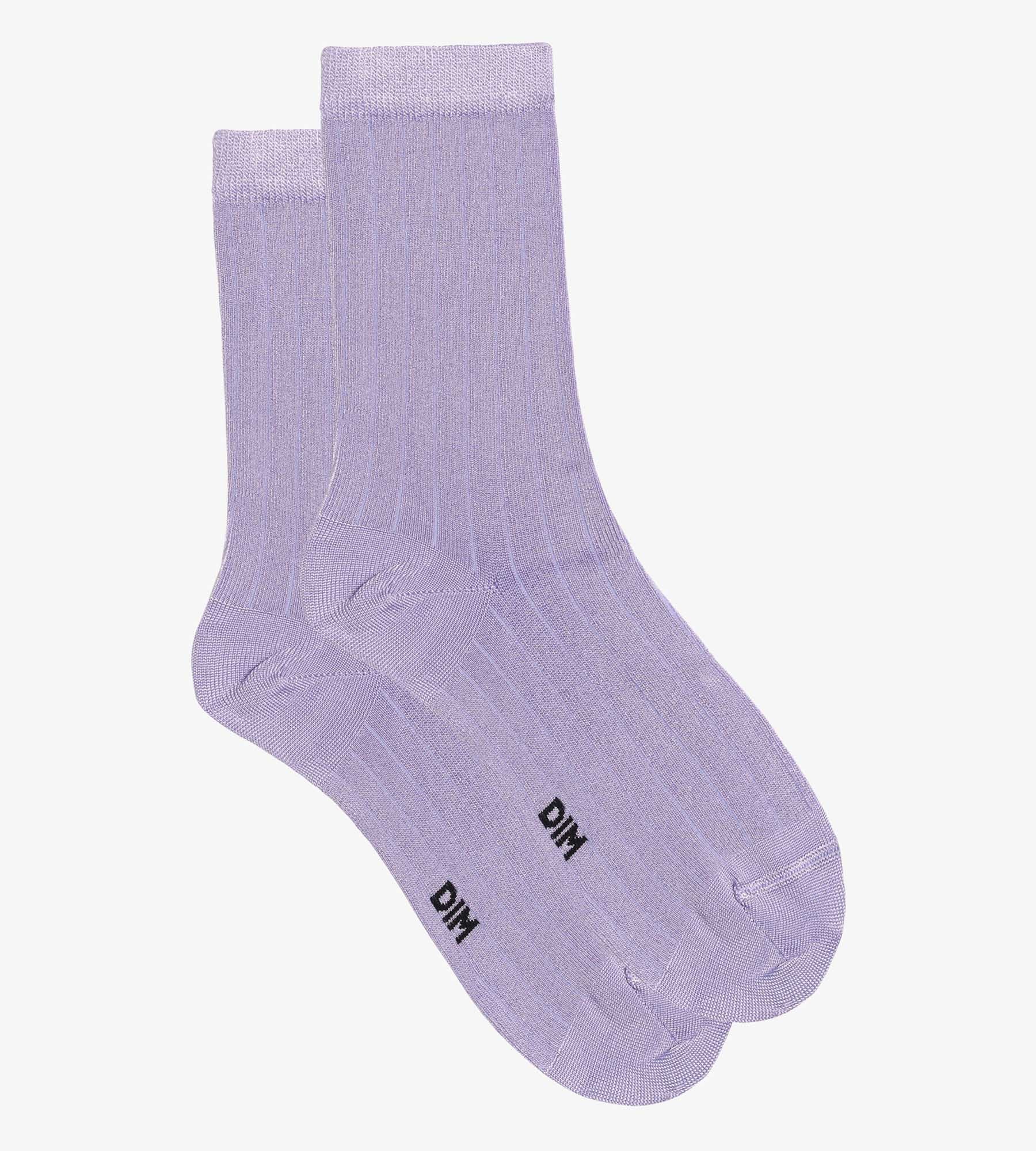 DIM Calcetines de canalé para mujer de algodón satinado Lila Dim Mode
