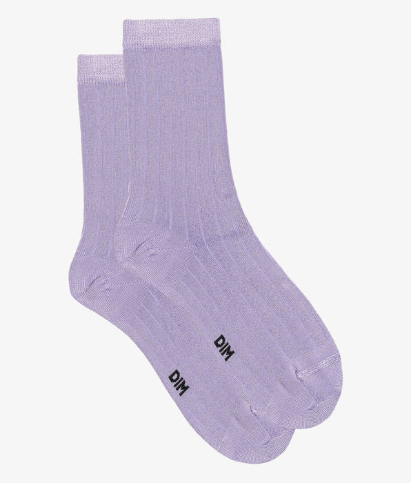 DIM Calcetines de canalé para mujer de algodón satinado Lila Dim Mode