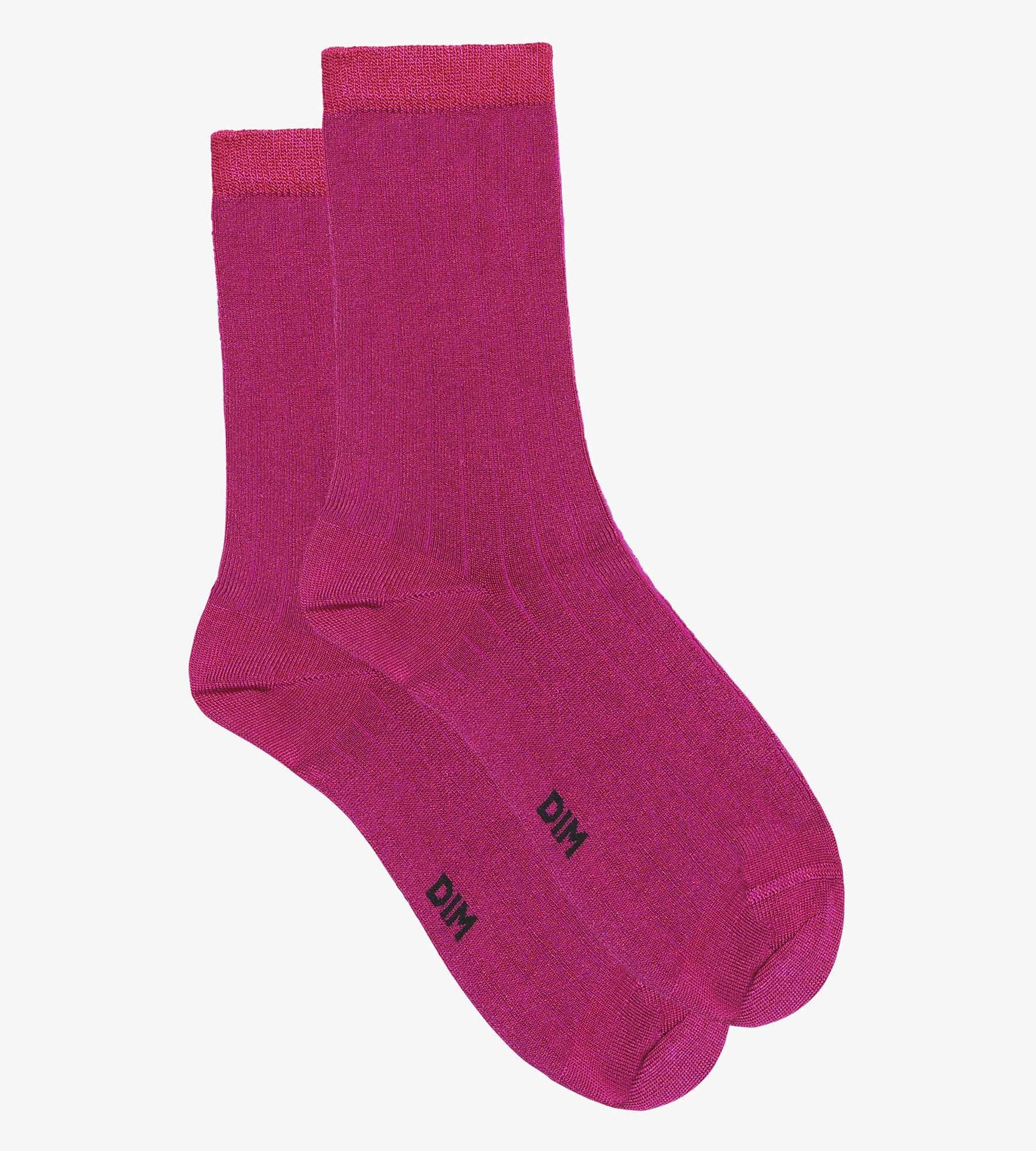 DIM Calcetines de canalé de algodón satinado para mujer Fucsia Dim Fashion