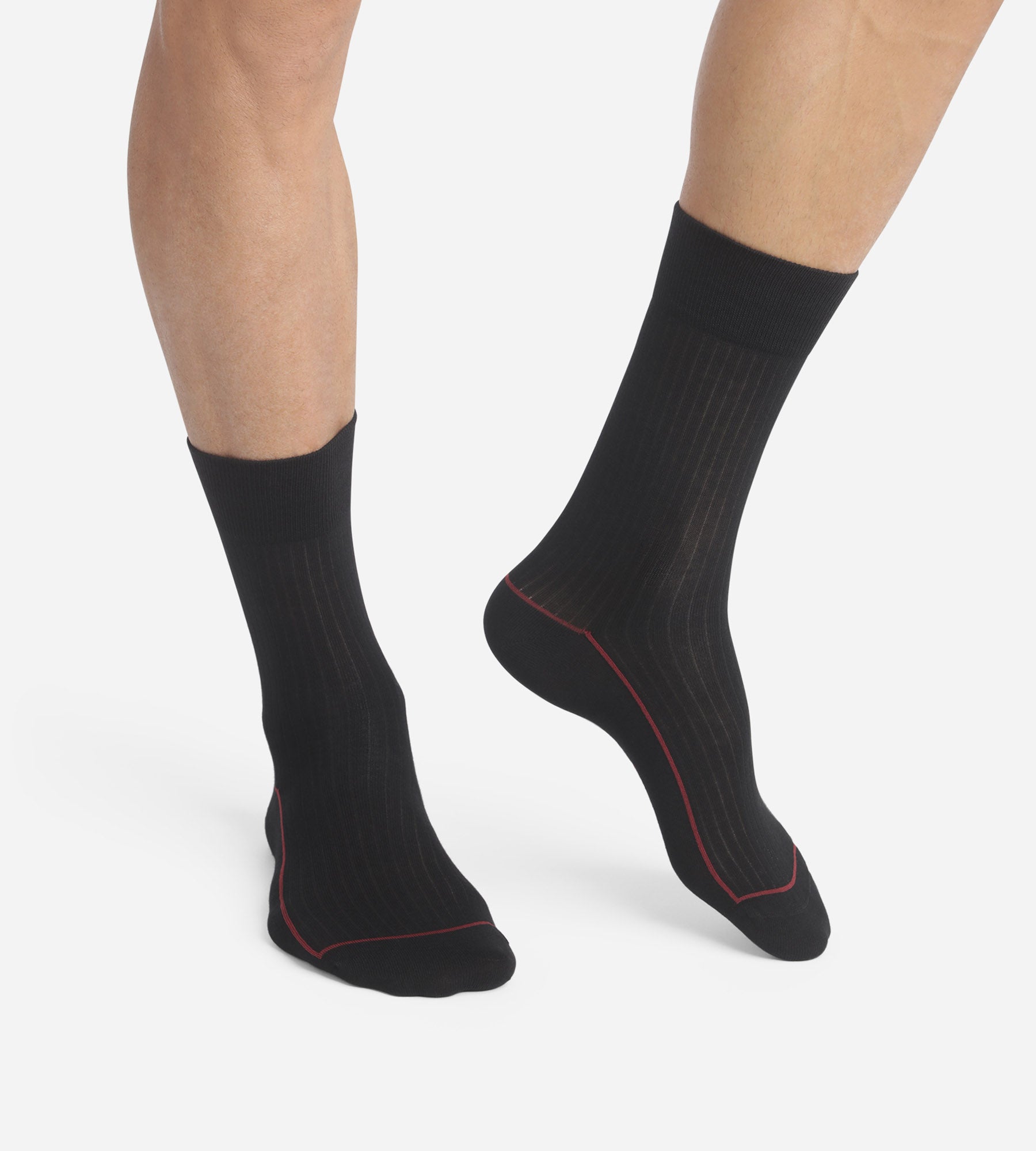 DIM Calcetines de hombre de algodón negro acanalado con ribete de color Dim Fashion