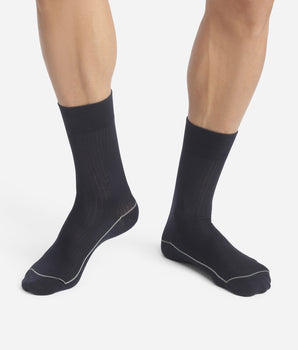Calcetines de hombre de algodón acanalado azul noche con ribete de color Dim Fashion