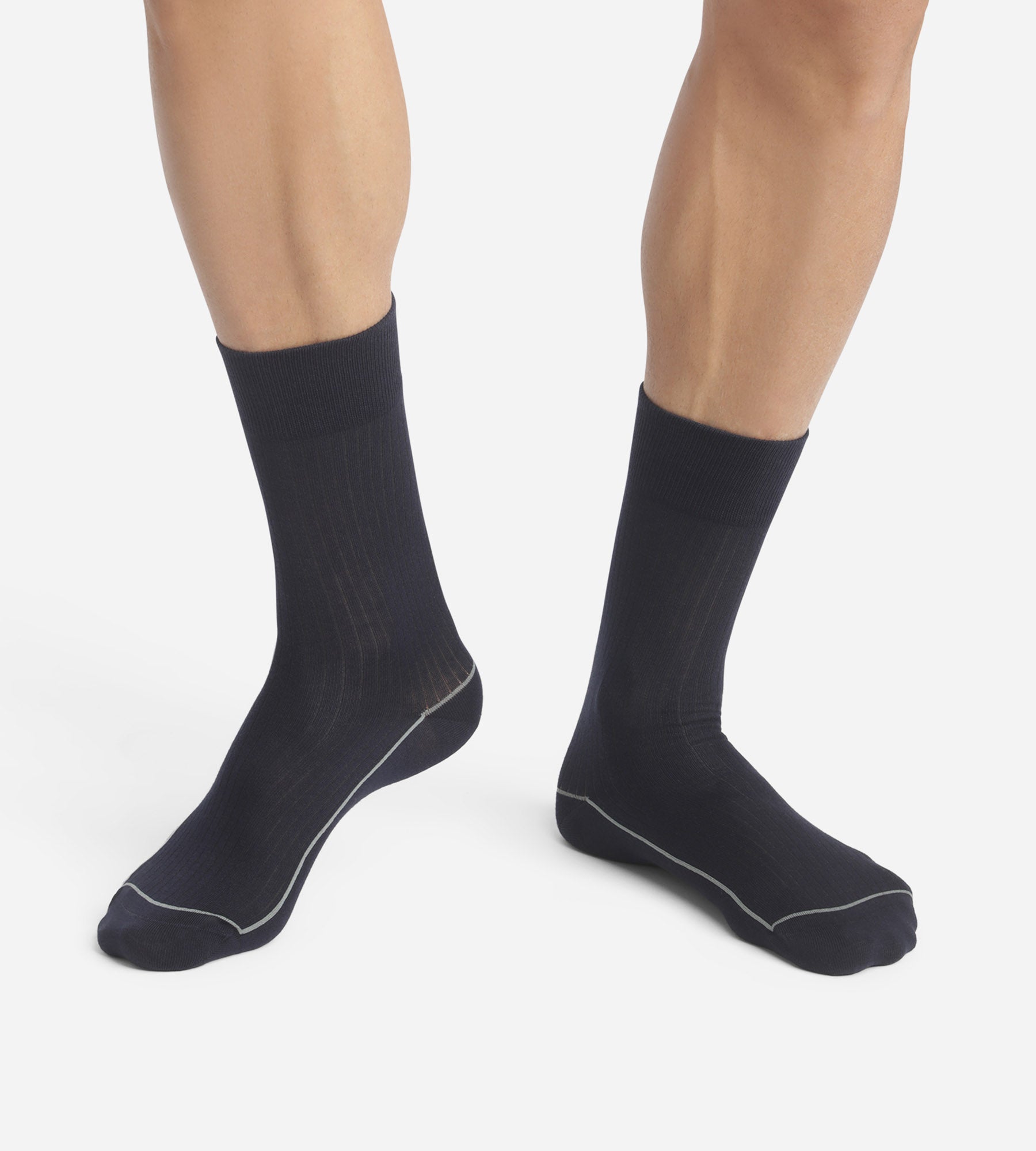 DIM Calcetines de hombre de algodón acanalado azul noche con ribete de color Dim Fashion